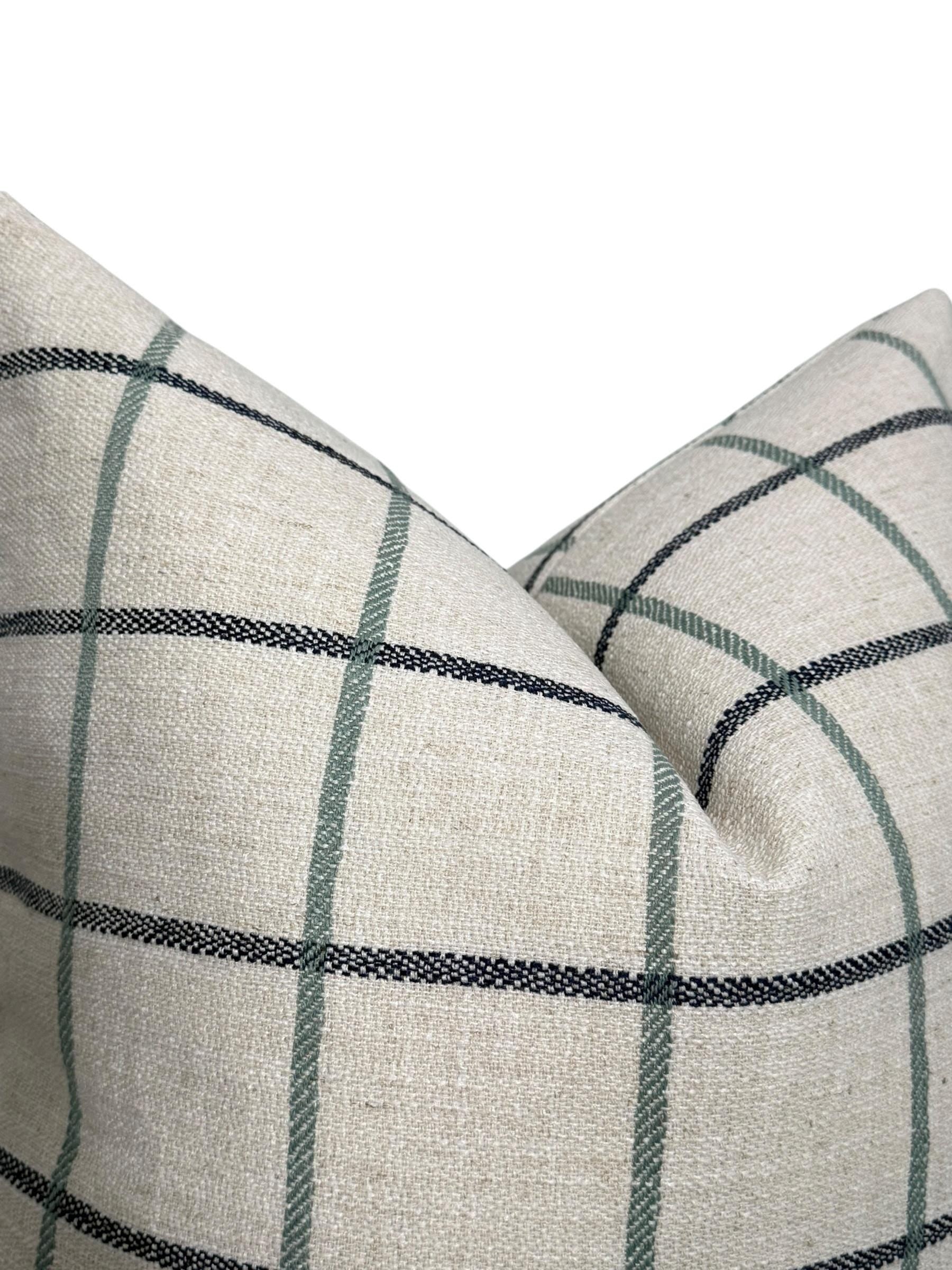 Cream Plaid Pillow Cover: Modern Farmhouse Green-Blue Check Cushion