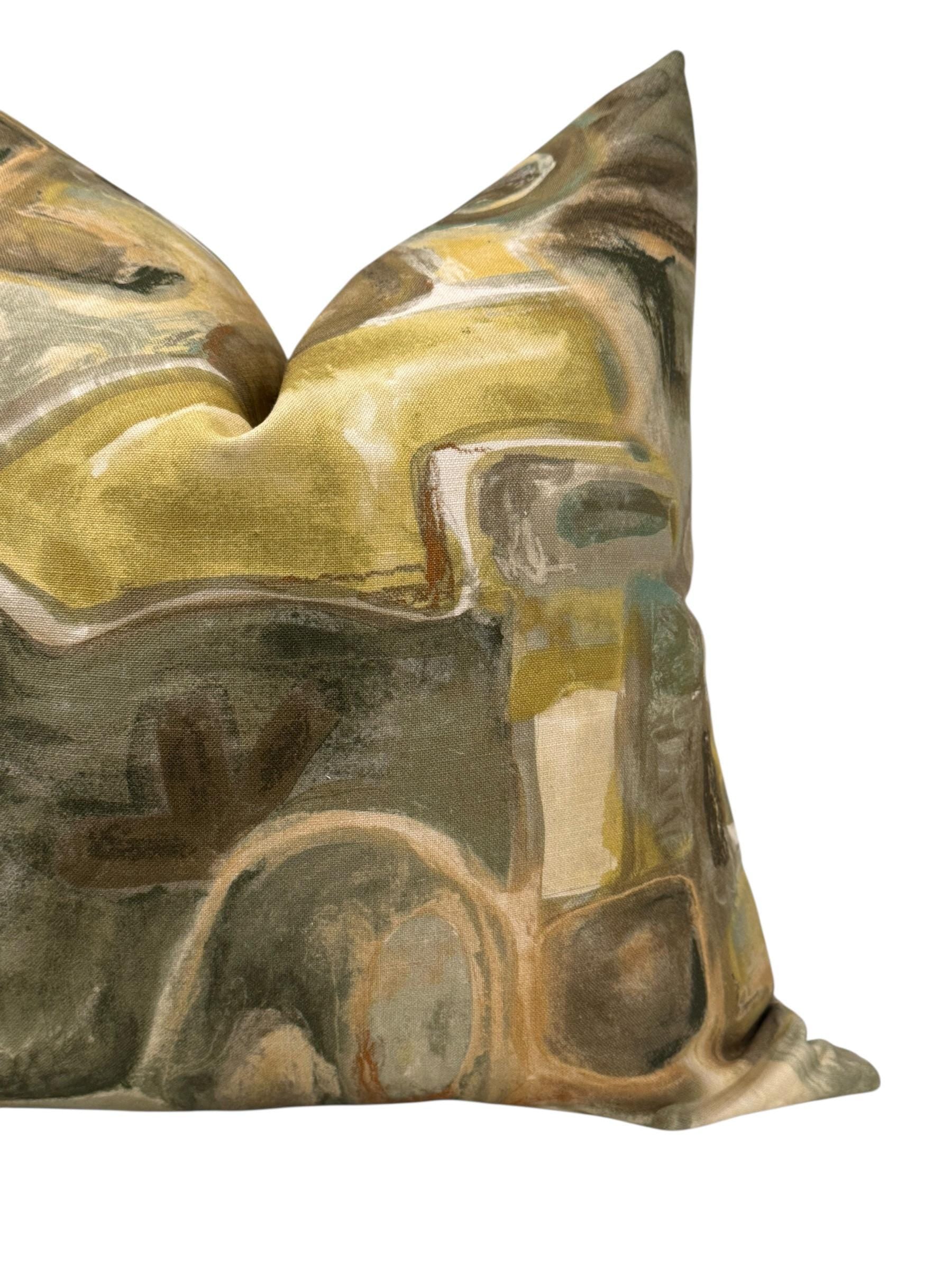 Abstract Pillow Cover, Modern Earth Tone Throw Pillow, Olive Green Decorative Cushion, Verdant Stone Modern Pillow Cover, Neutral Art Pillow
