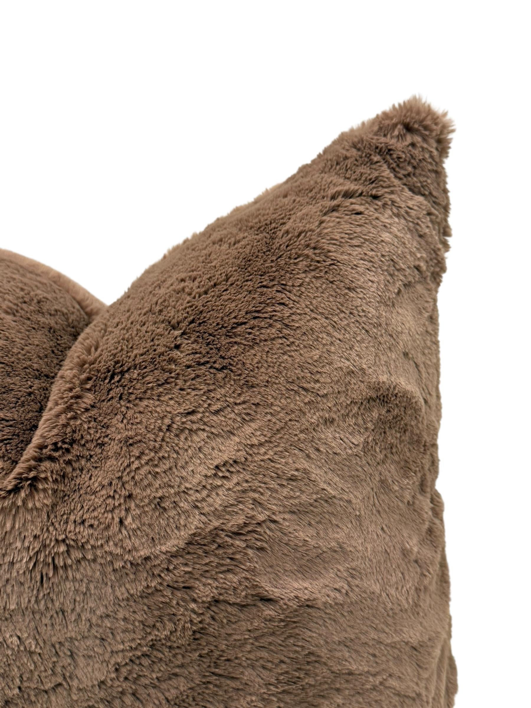 Handmade Brown Faux Fur Pillow Cover, Plush Accent Cushion