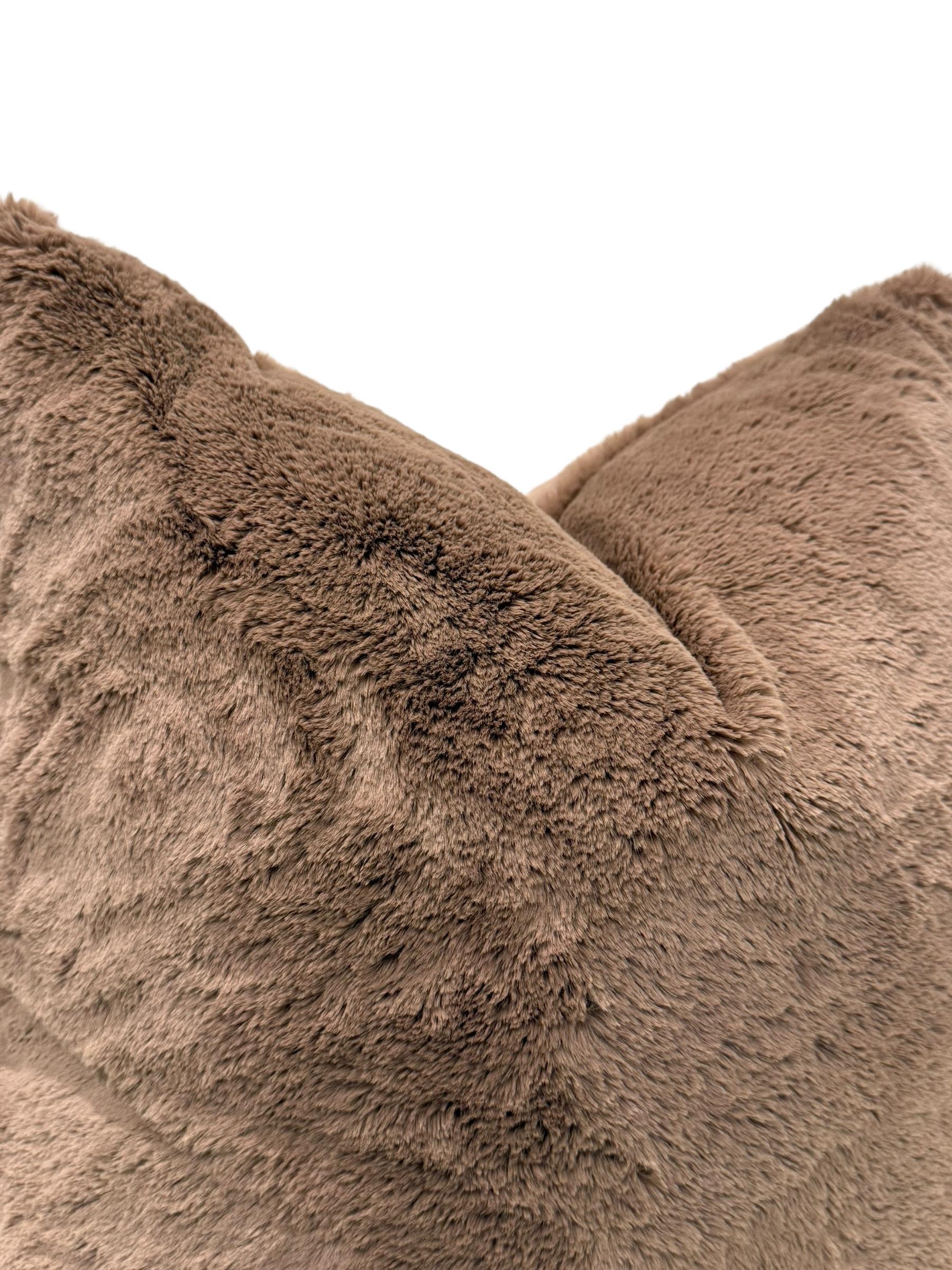 Handmade Brown Faux Fur Pillow Cover, Plush Accent Cushion