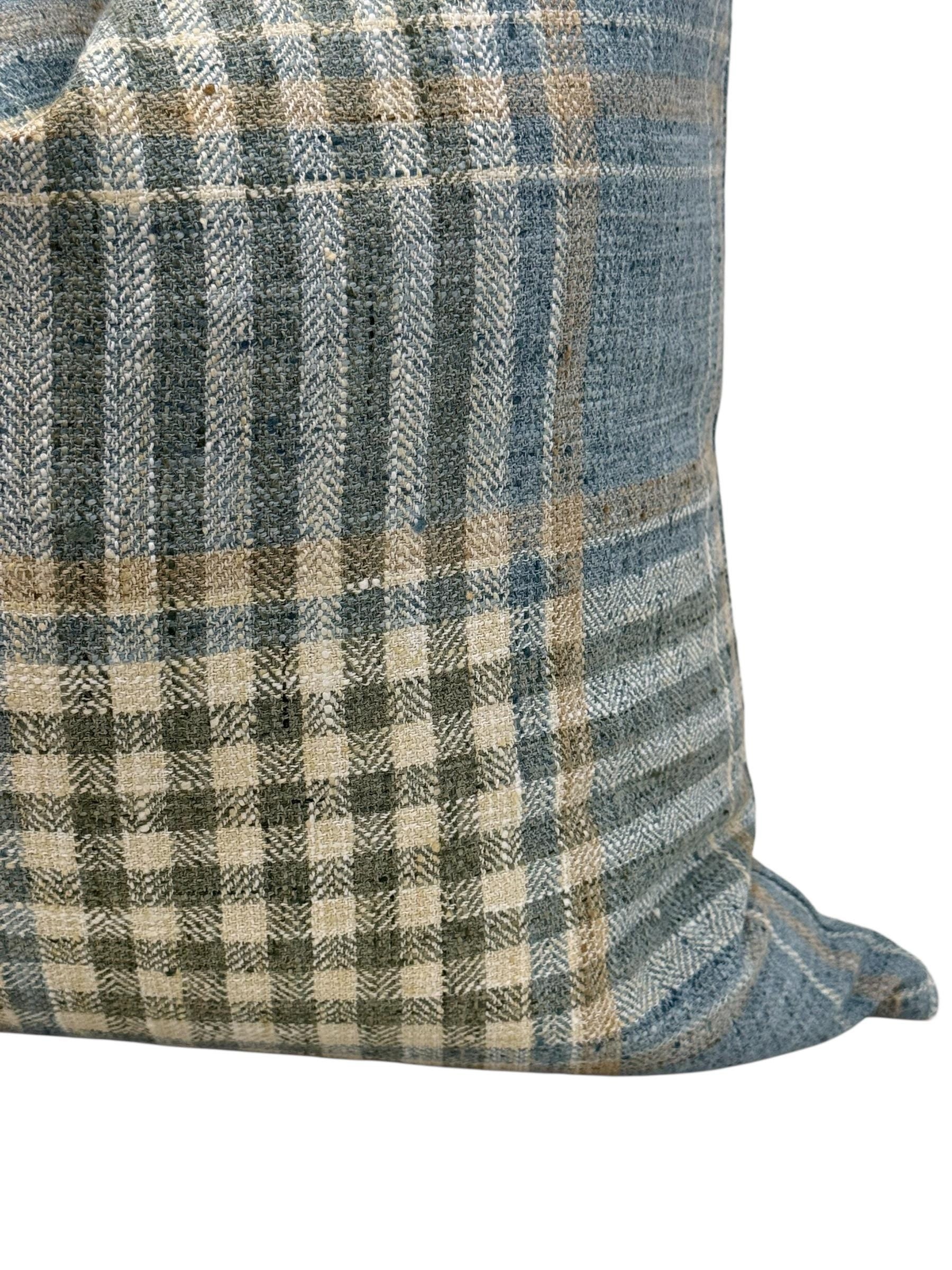 Blue Plaid Pillow Cover, Coastal Farmhouse Accent, Handmade USA