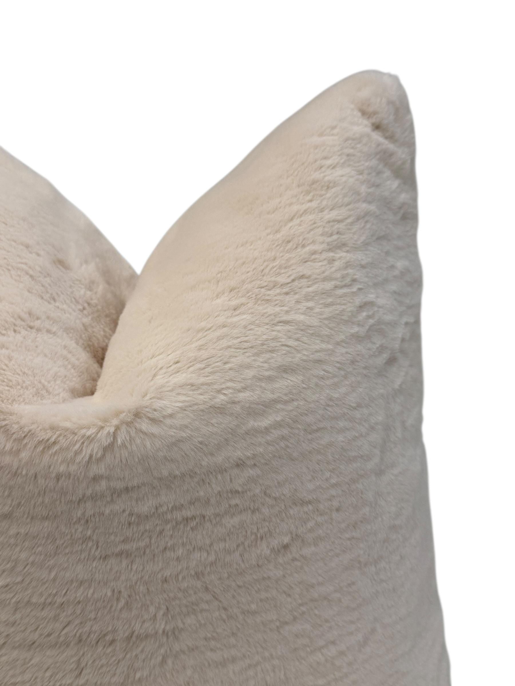 Handmade Ivory Faux Fur Pillow Cover, Plush Neutral Cushion