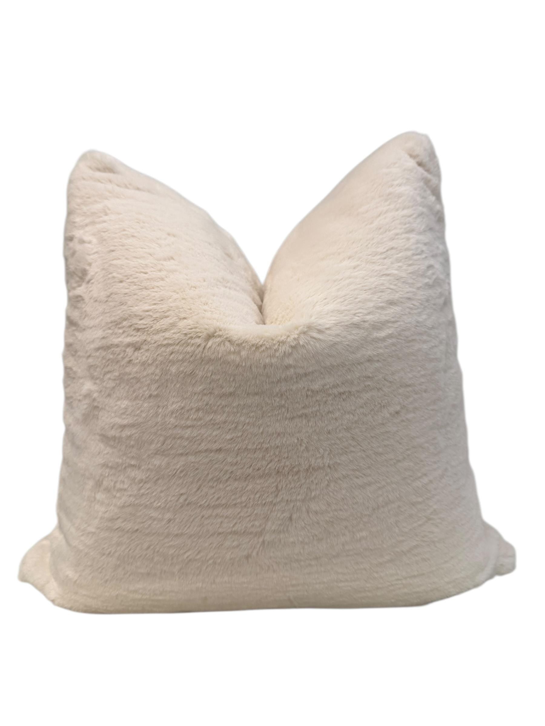 Handmade Ivory Faux Fur Pillow Cover, Plush Neutral Cushion