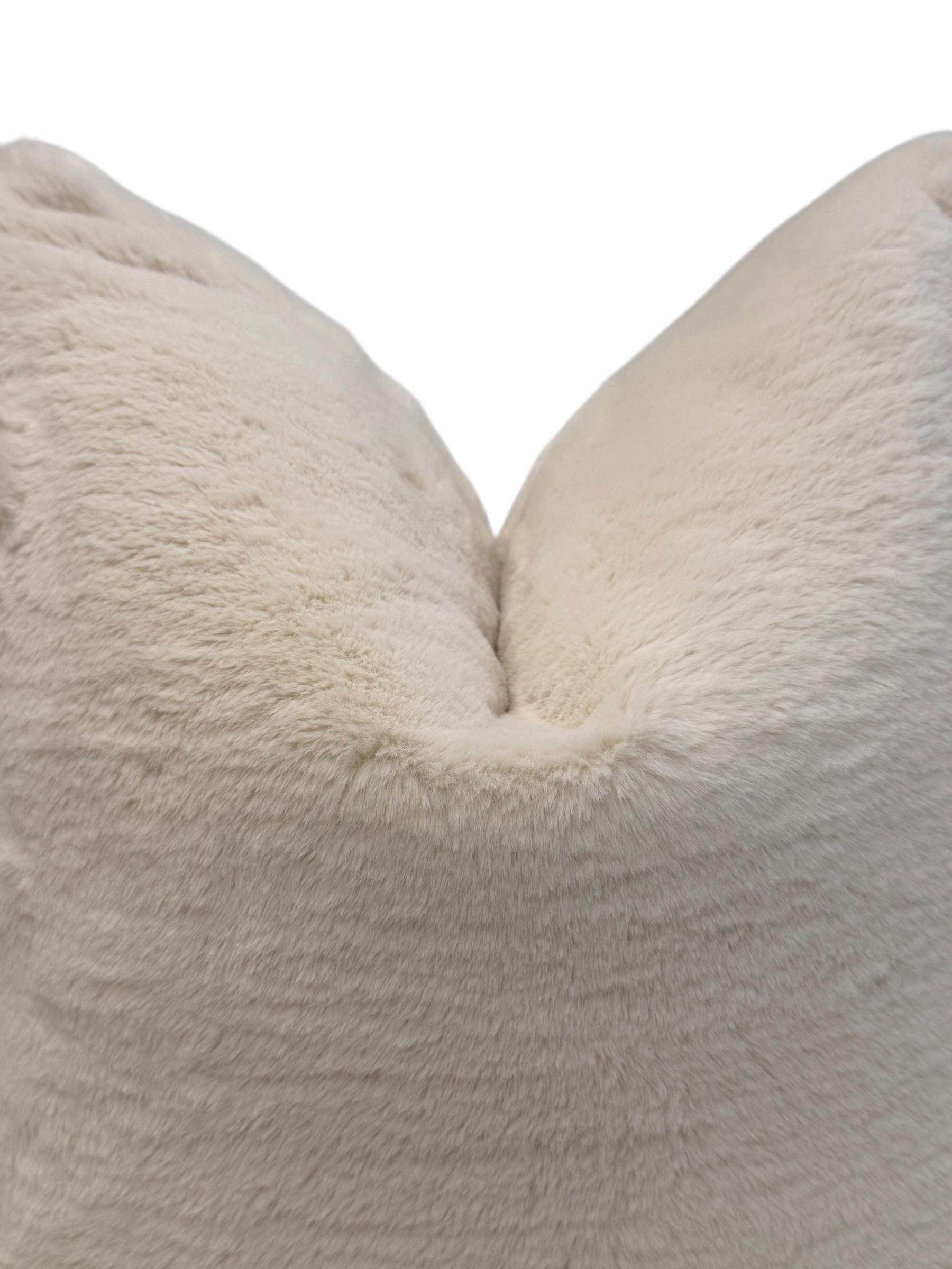 Handmade Ivory Faux Fur Pillow Cover, Plush Neutral Cushion