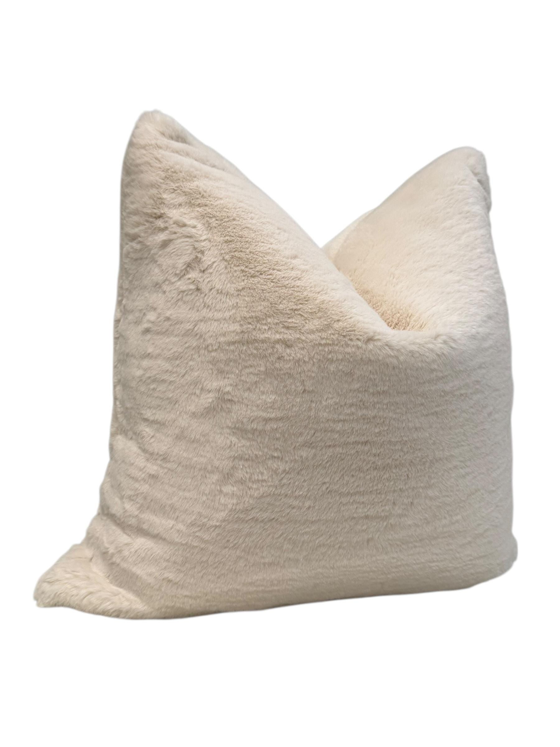 Handmade Ivory Faux Fur Pillow Cover, Plush Neutral Cushion
