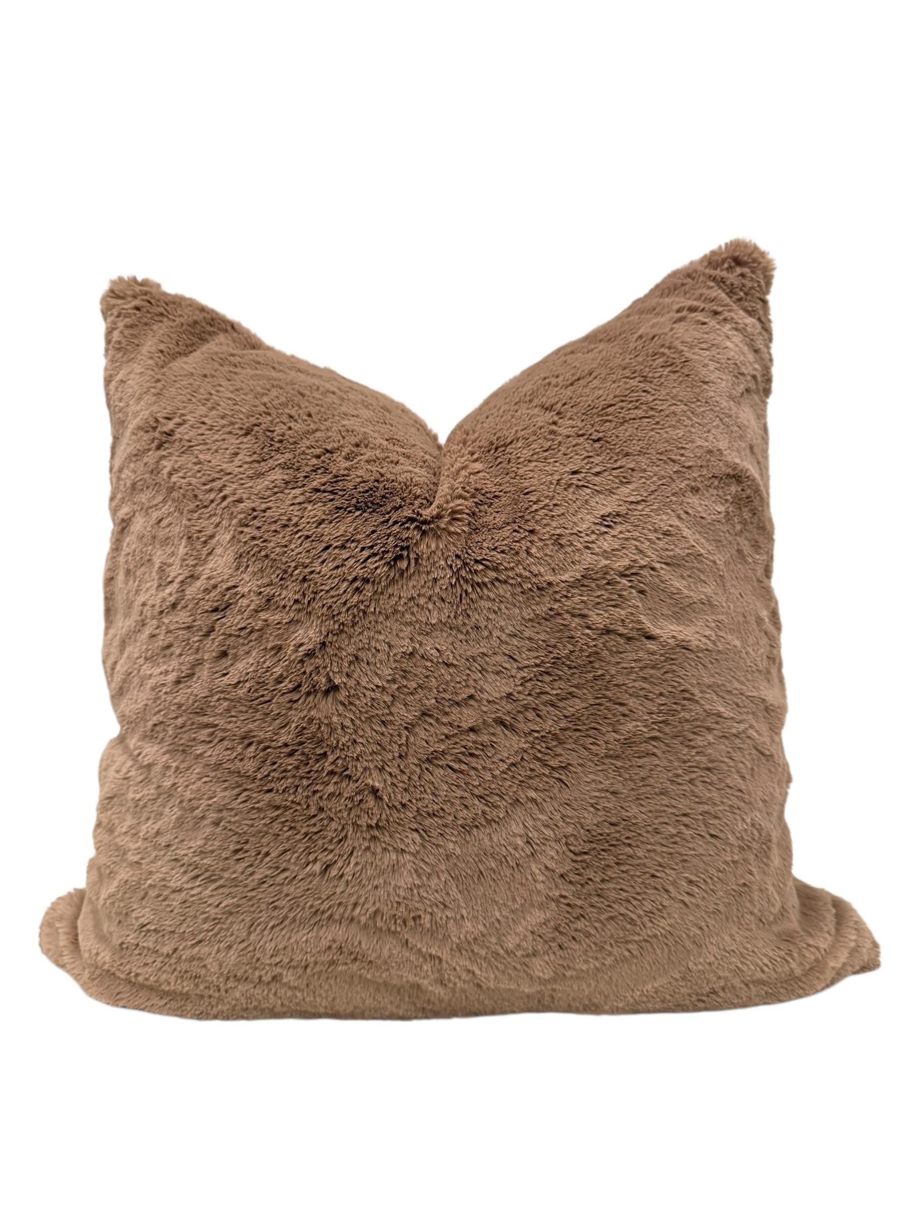 Handmade Brown Faux Fur Pillow Cover, Plush Accent Cushion