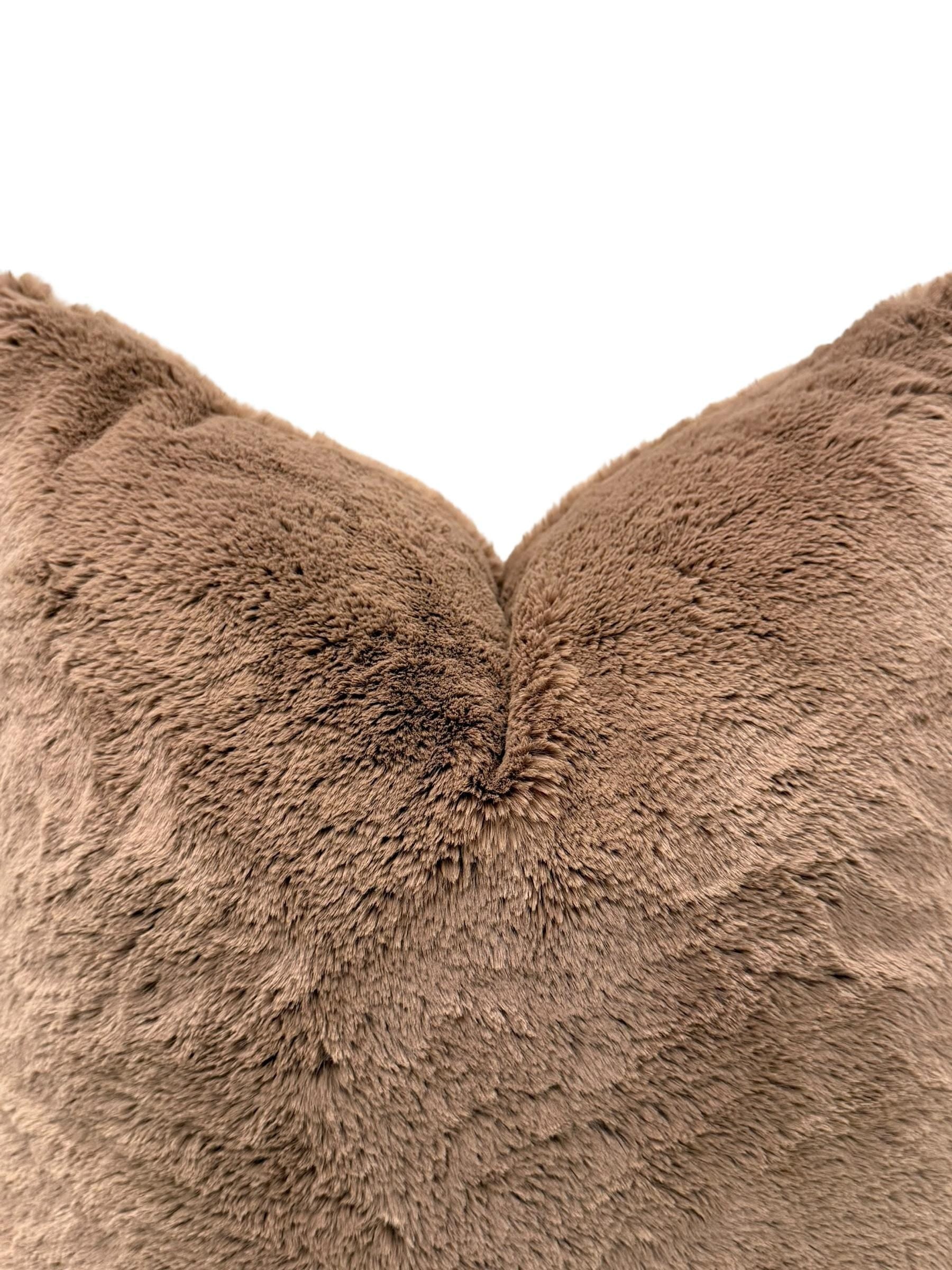 Handmade Brown Faux Fur Pillow Cover, Plush Accent Cushion