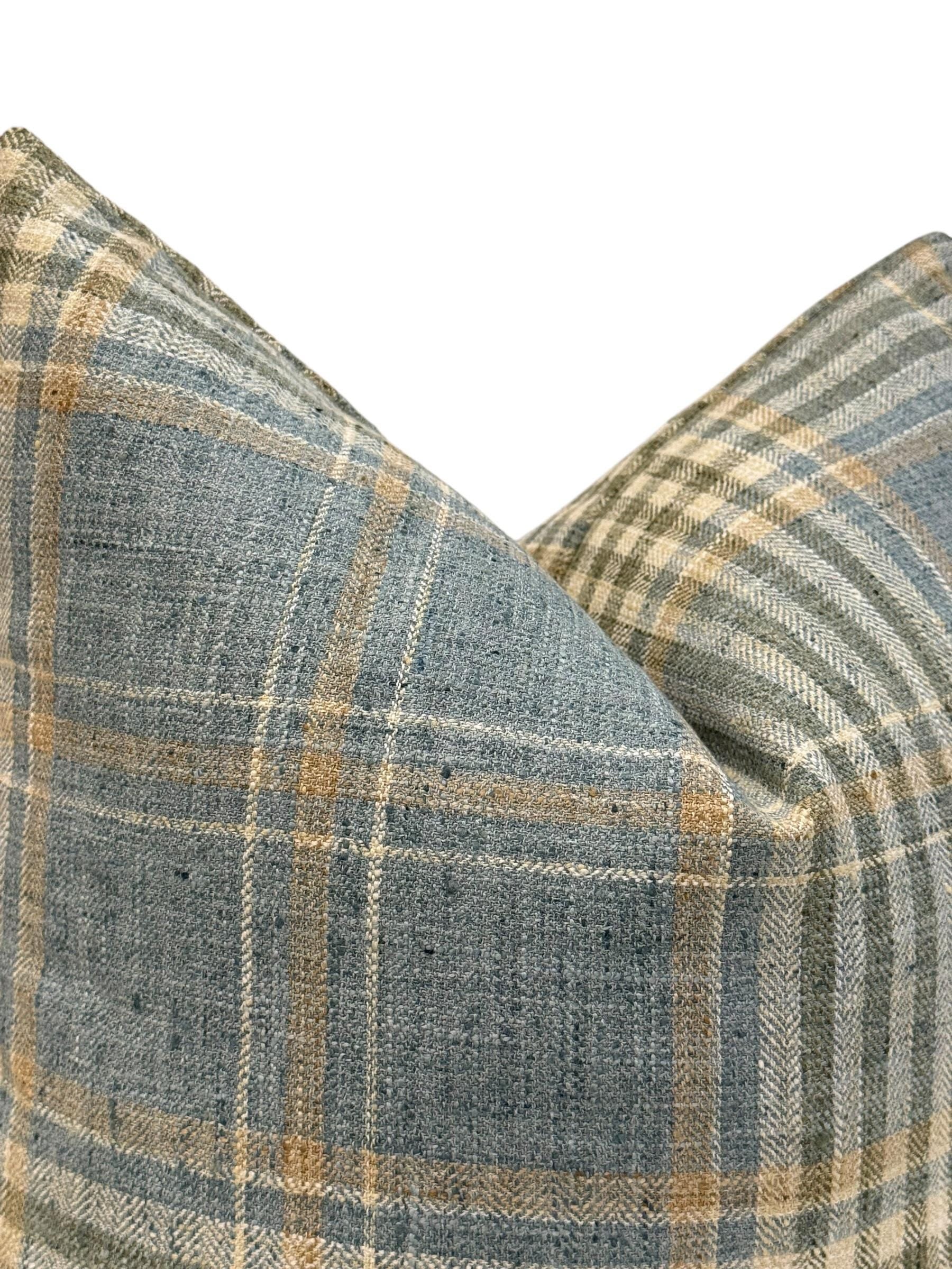 Blue Plaid Pillow Cover, Coastal Farmhouse Accent, Handmade USA