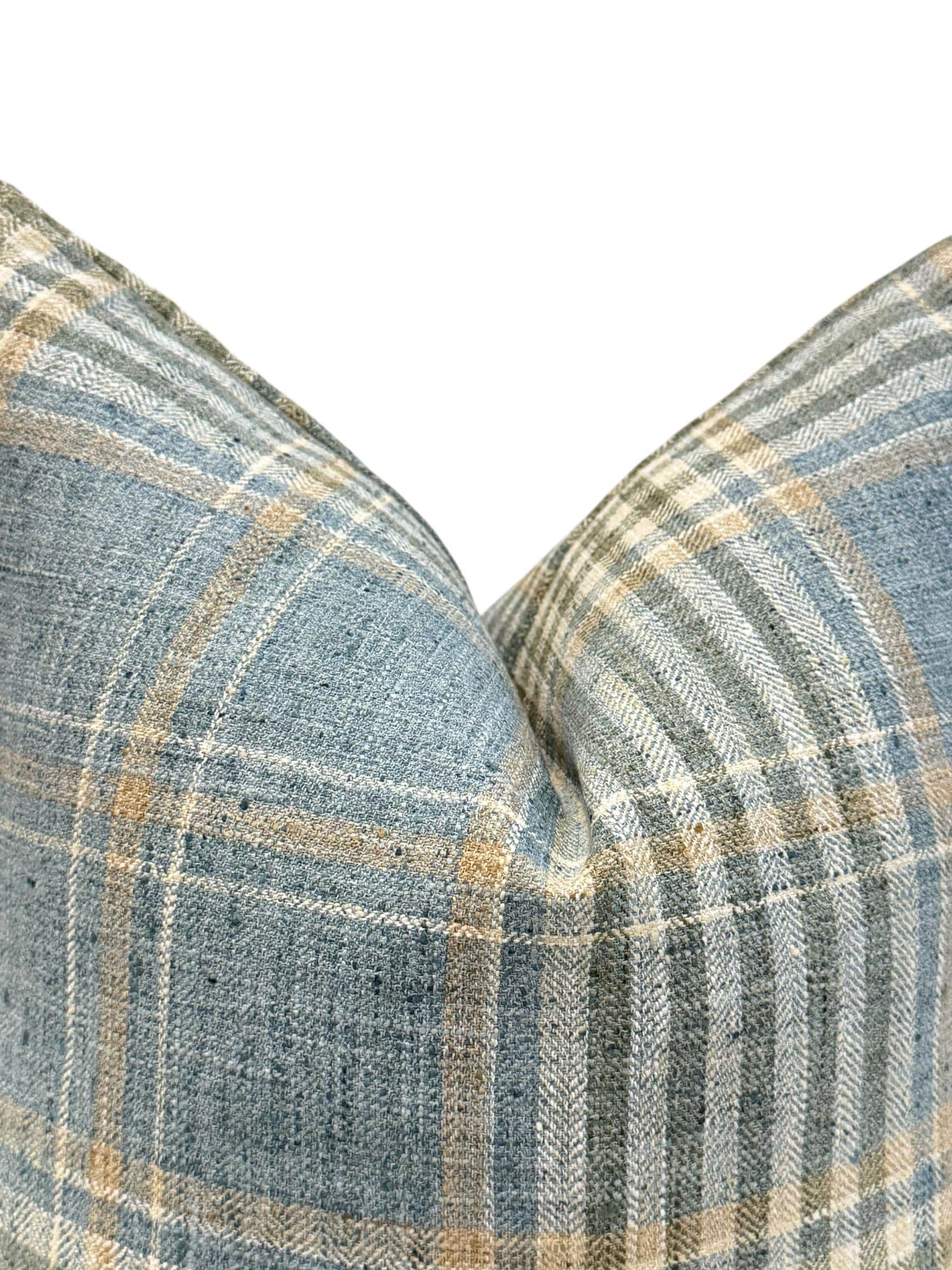 Blue Plaid Pillow Cover, Coastal Farmhouse Accent, Handmade USA