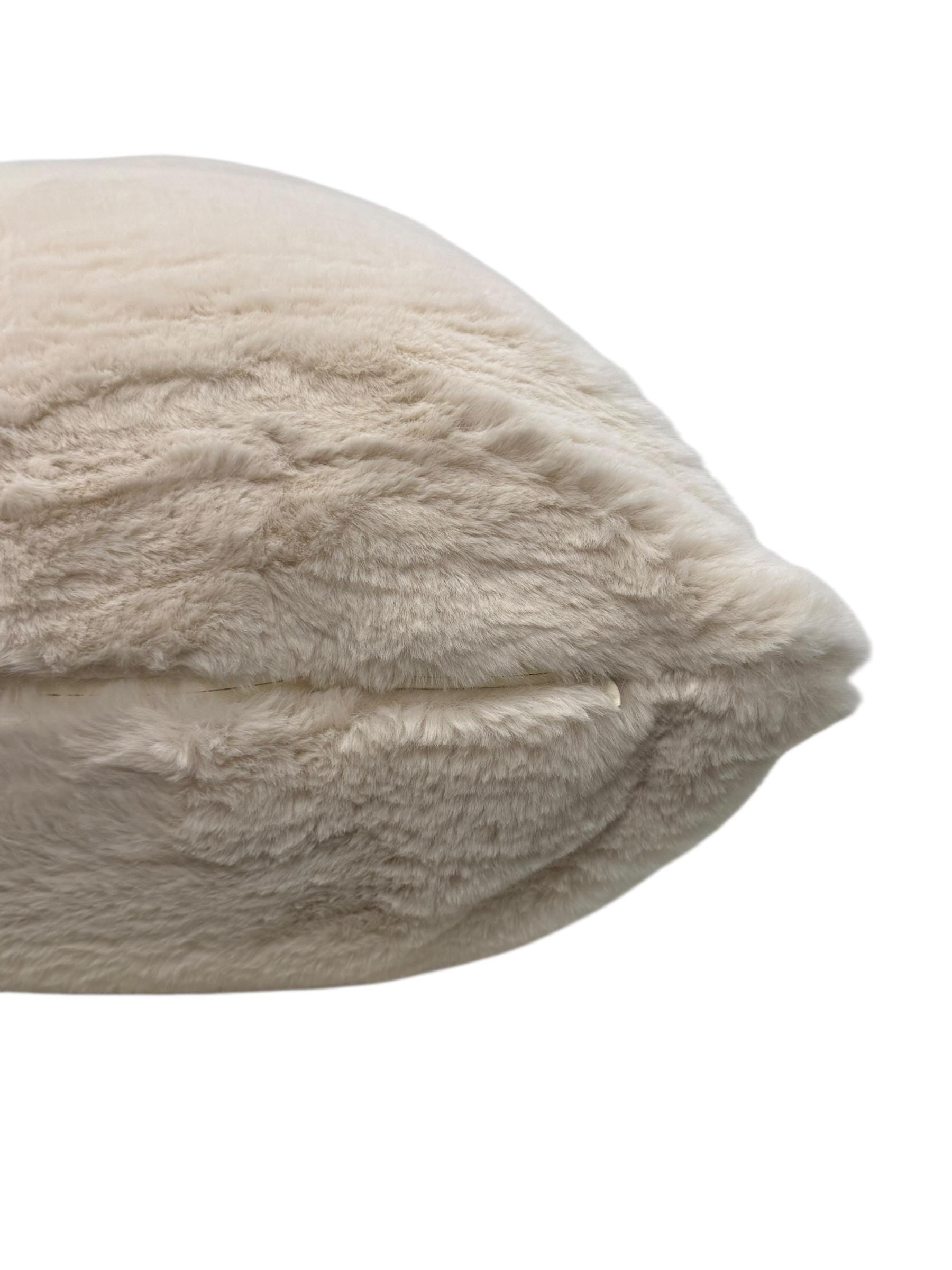 Handmade Ivory Faux Fur Pillow Cover, Plush Neutral Cushion