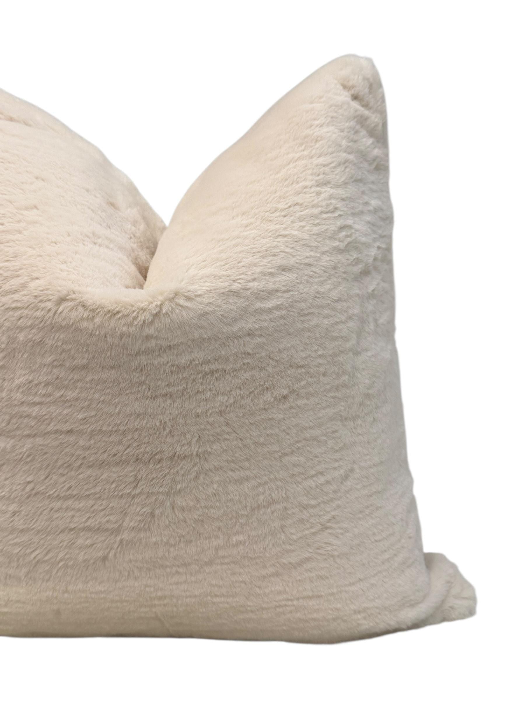 Handmade Ivory Faux Fur Pillow Cover, Plush Neutral Cushion