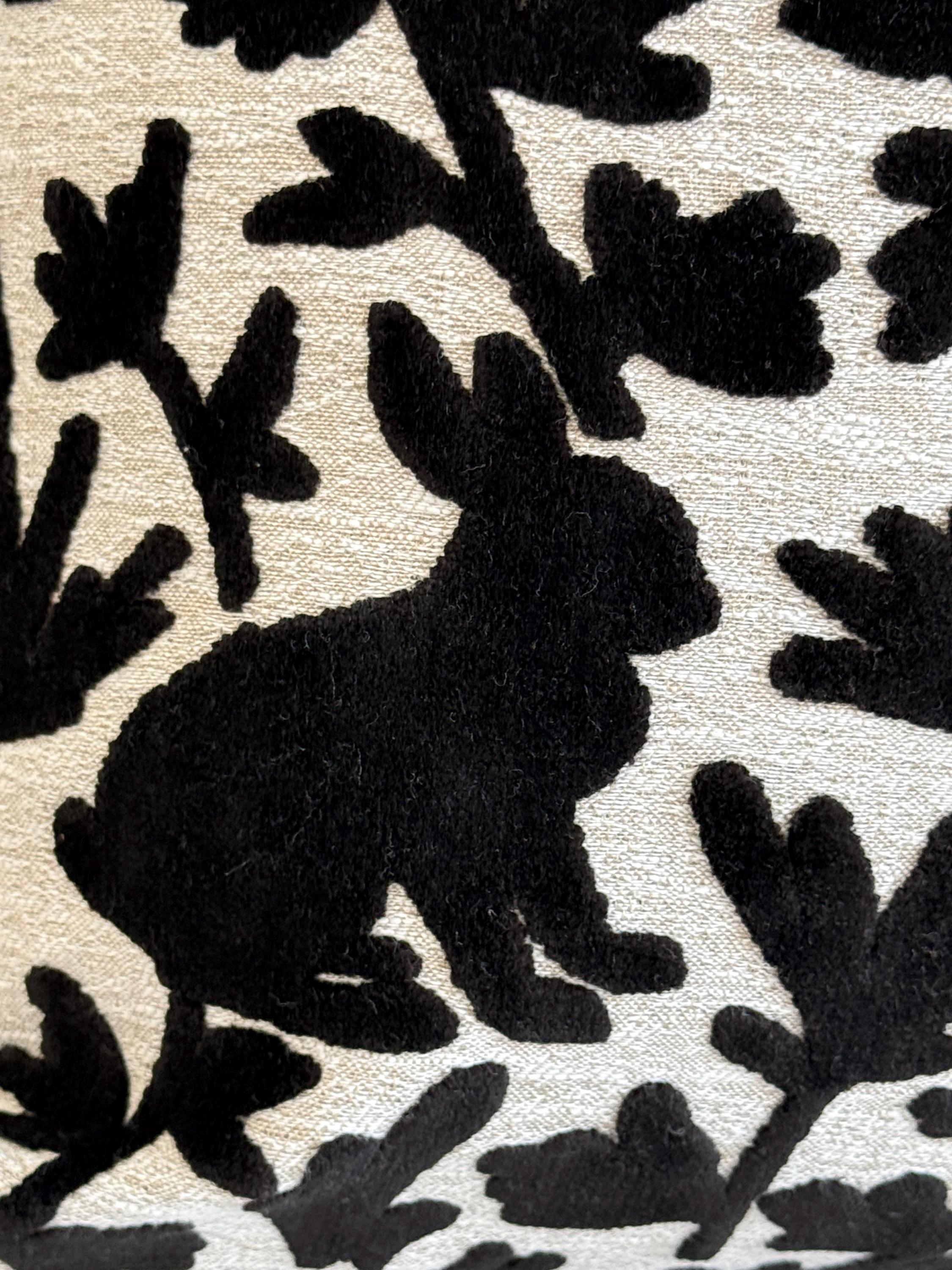 Velvet Bunny Botanical Pillow Cover, Raised Black Floral Throw Cushion
