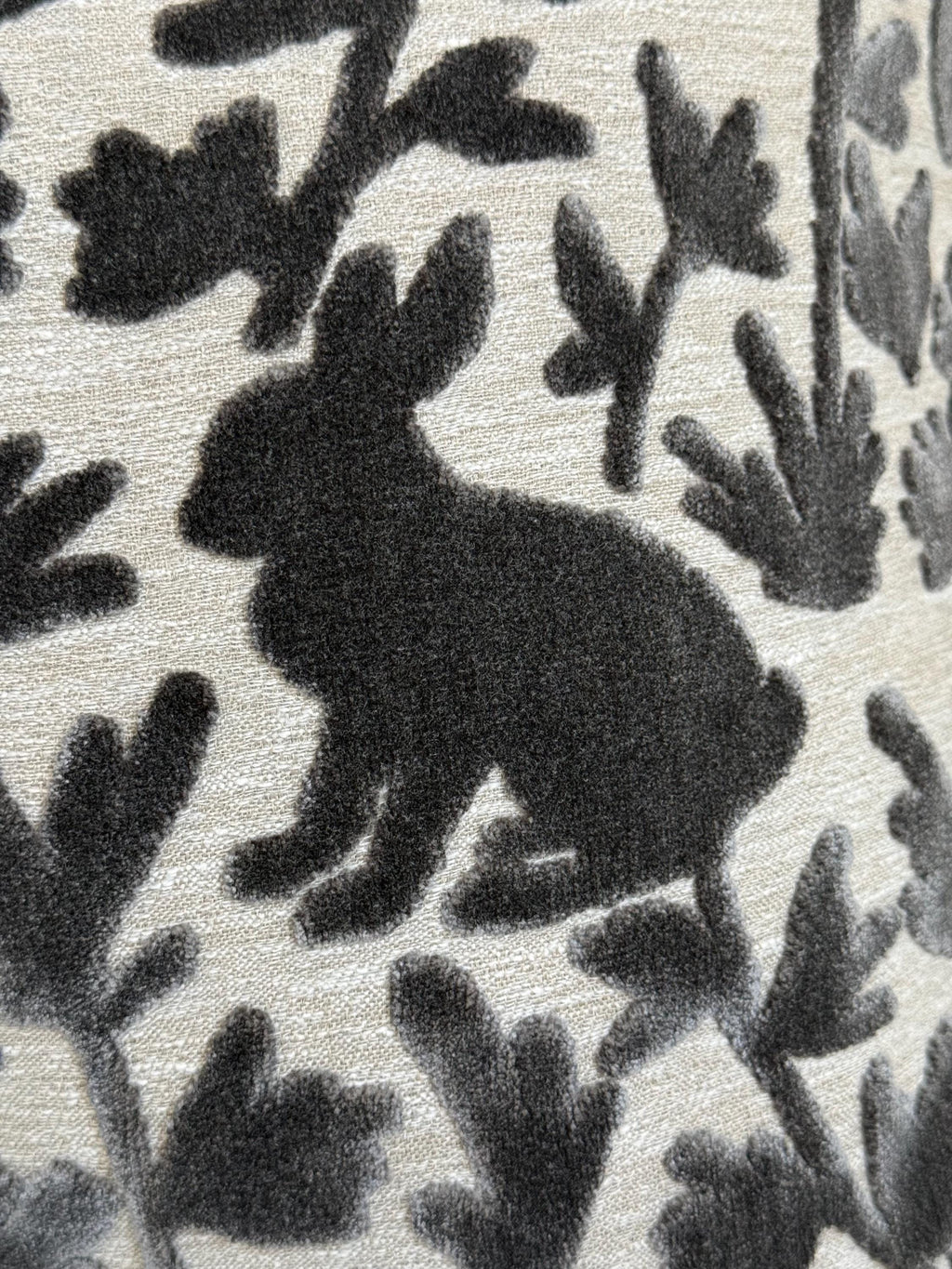 Velvet Bunny Botanical Pillow Cover, Stone Grey Raised Design Cushion