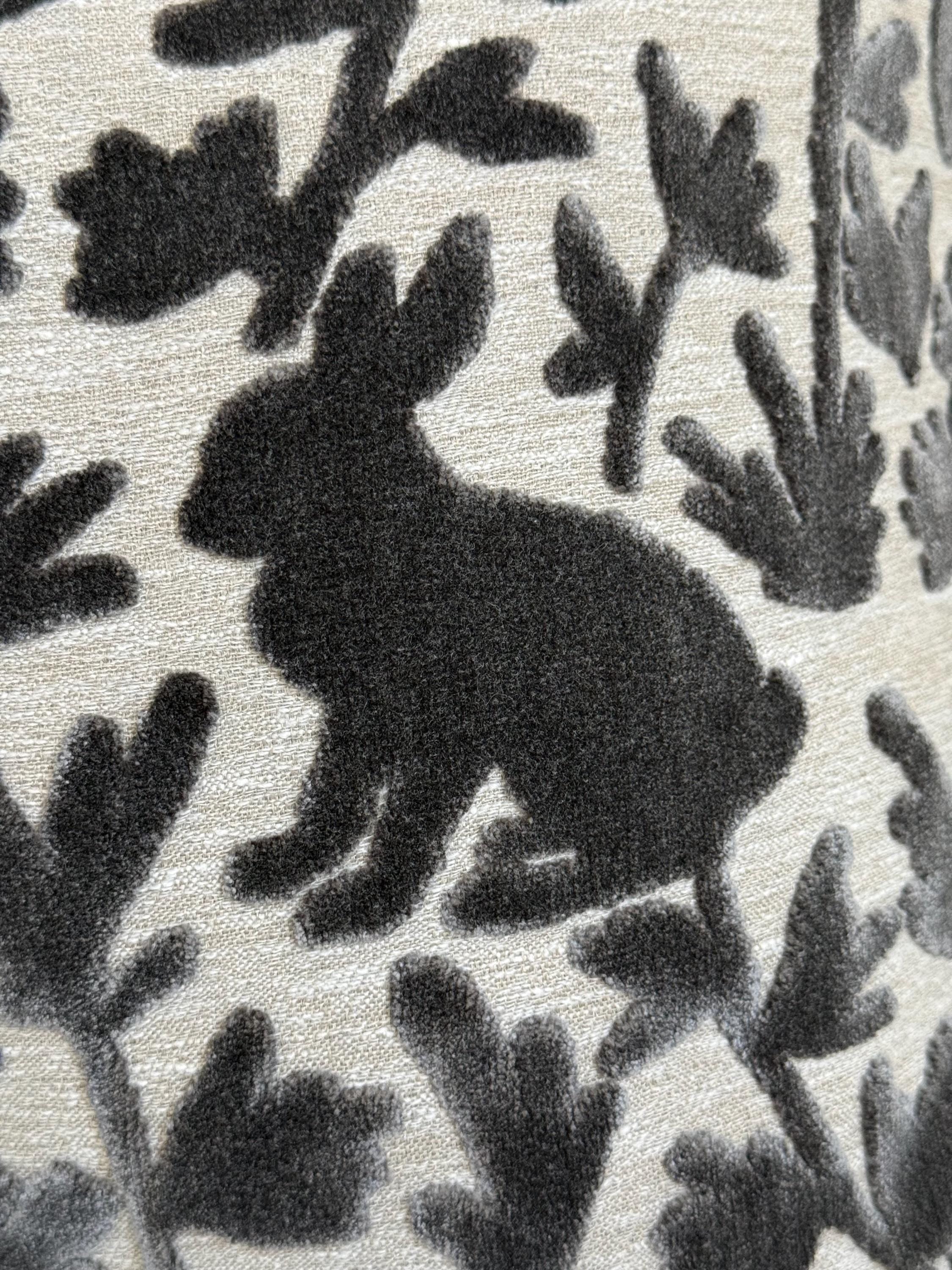 Velvet Bunny Botanical Pillow Cover, Stone Grey Raised Design Cushion