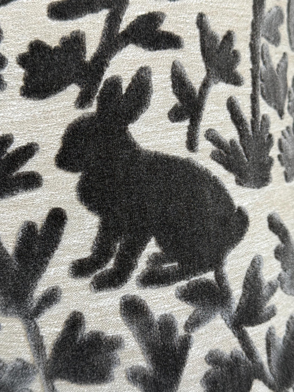 Velvet Bunny Botanical Pillow Cover, Stone Grey Raised Design Cushion