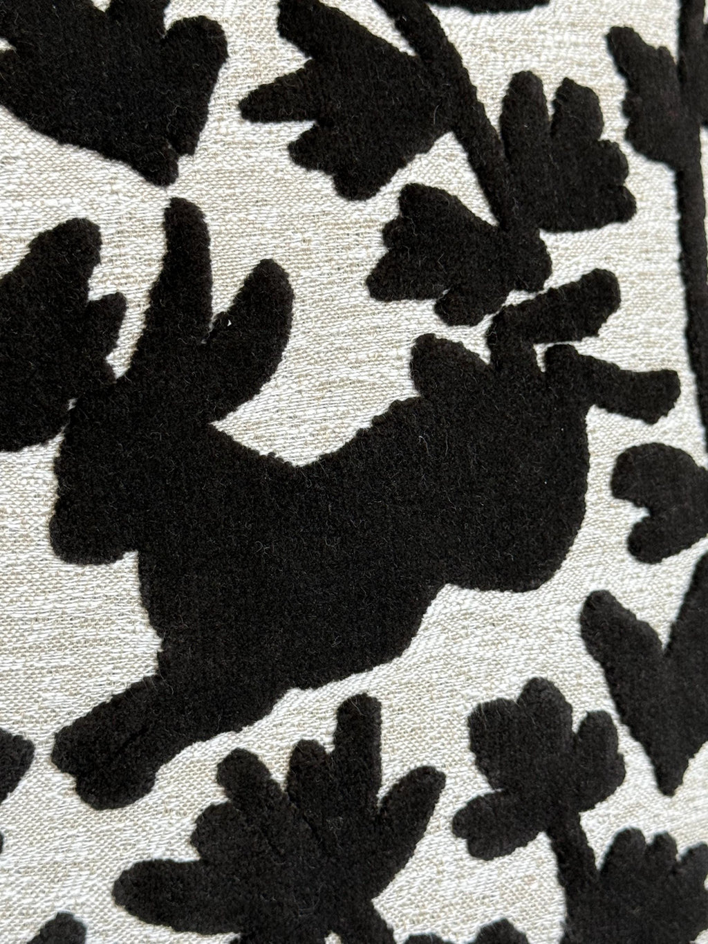 Velvet Bunny Botanical Pillow Cover, Raised Black Floral Throw Cushion