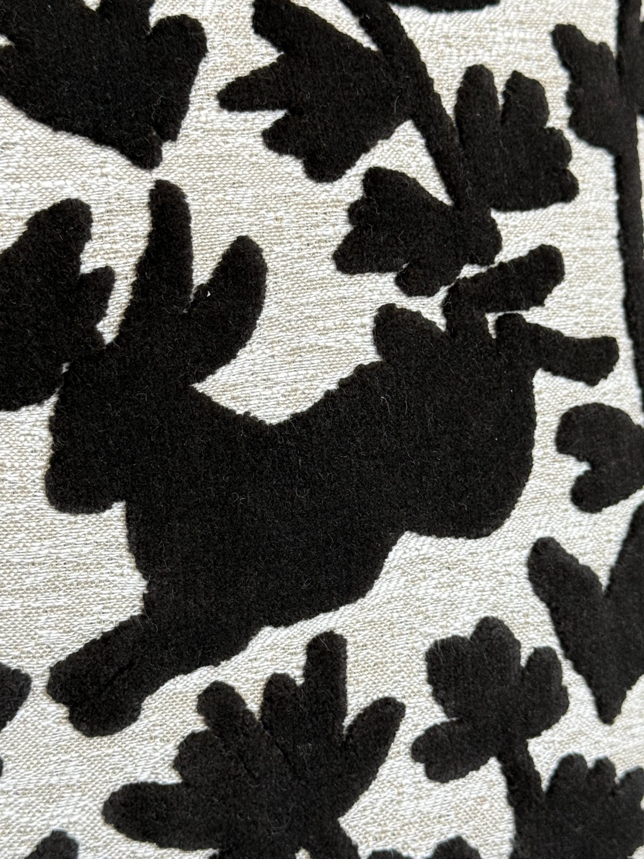 Velvet Bunny Botanical Pillow Cover, Raised Black Floral Throw Cushion