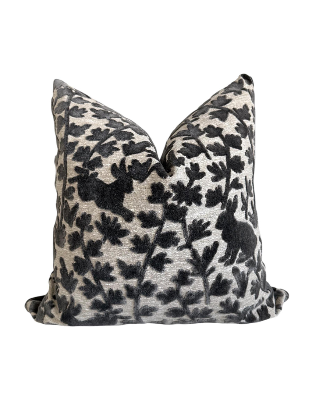 Velvet Bunny Botanical Pillow Cover, Stone Grey Raised Design Cushion