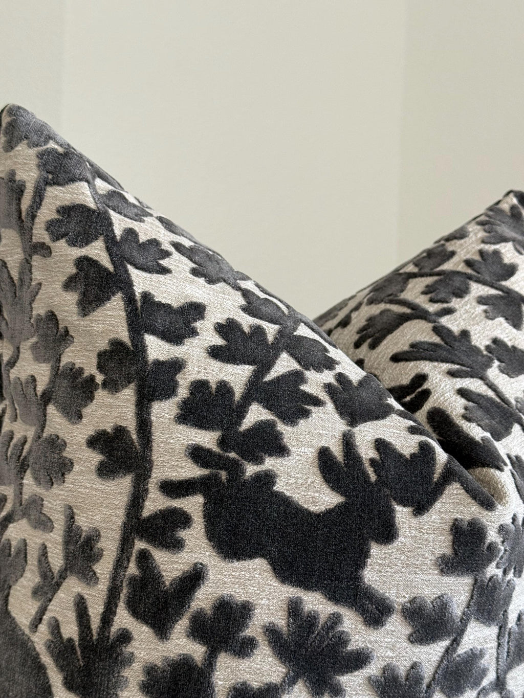 Velvet Bunny Botanical Pillow Cover, Stone Grey Raised Design Cushion