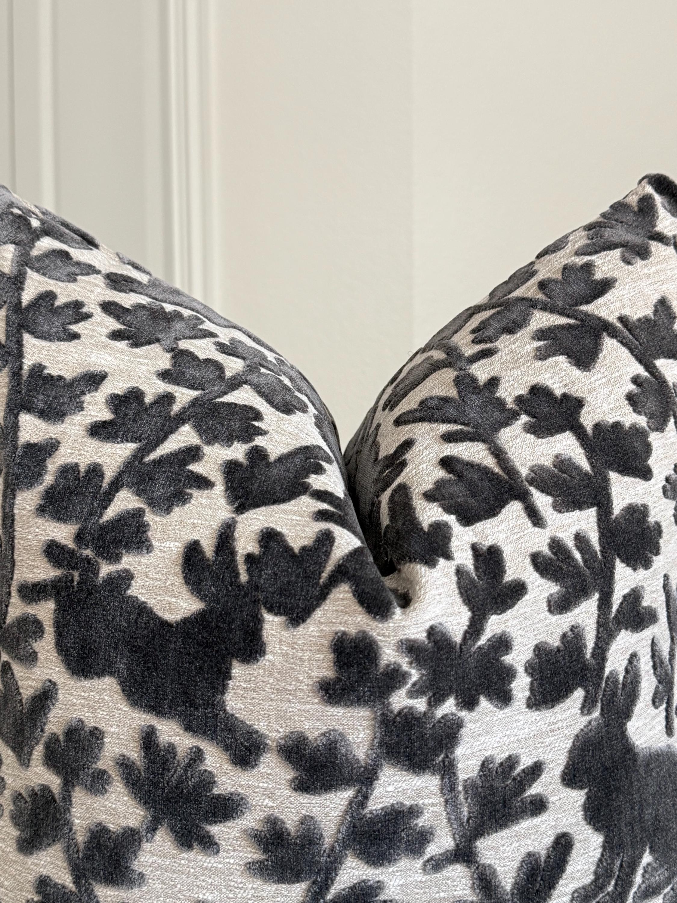 Velvet Bunny Botanical Pillow Cover, Stone Grey Raised Design Cushion