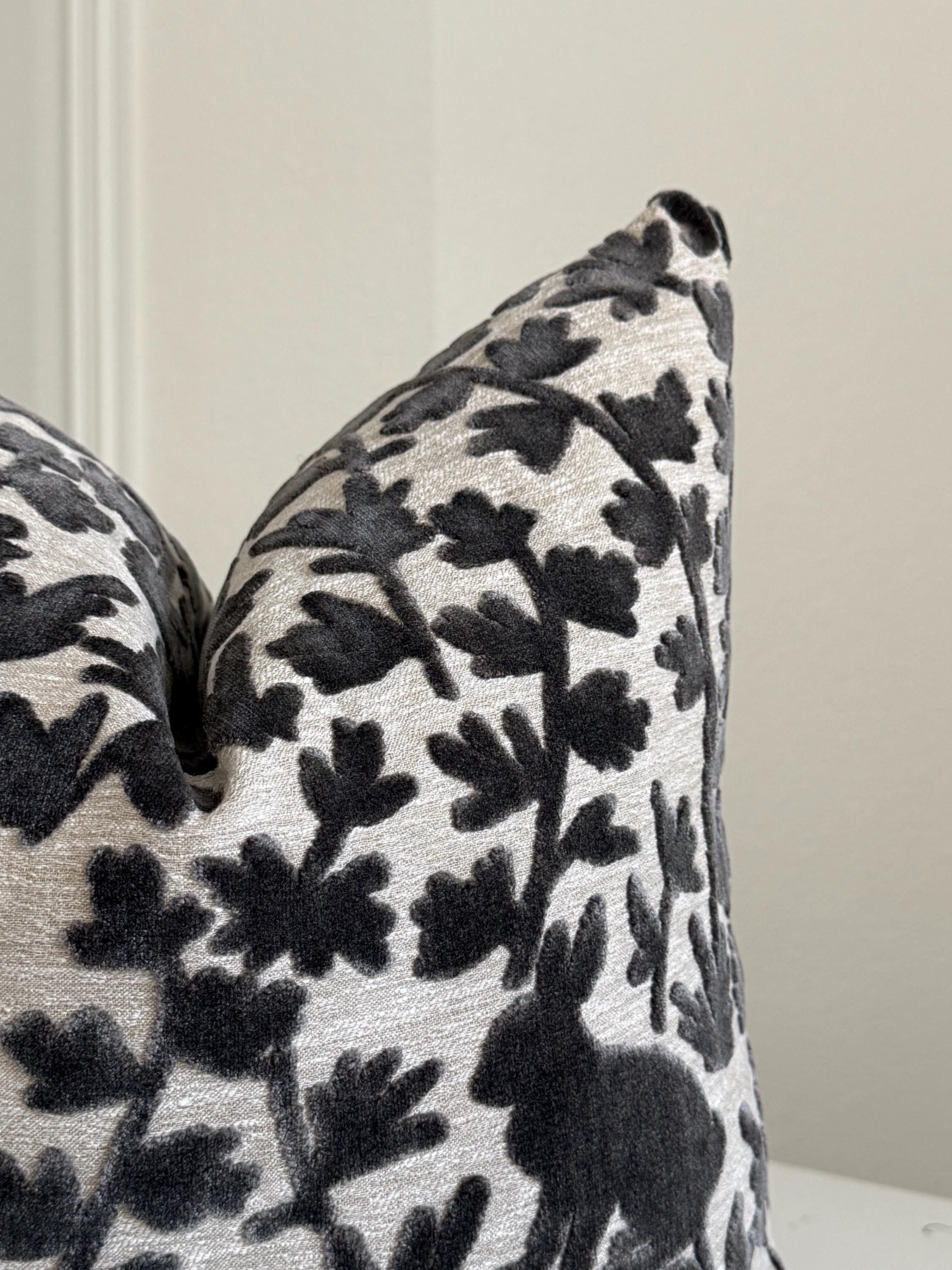 Velvet Bunny Botanical Pillow Cover, Stone Grey Raised Design Cushion
