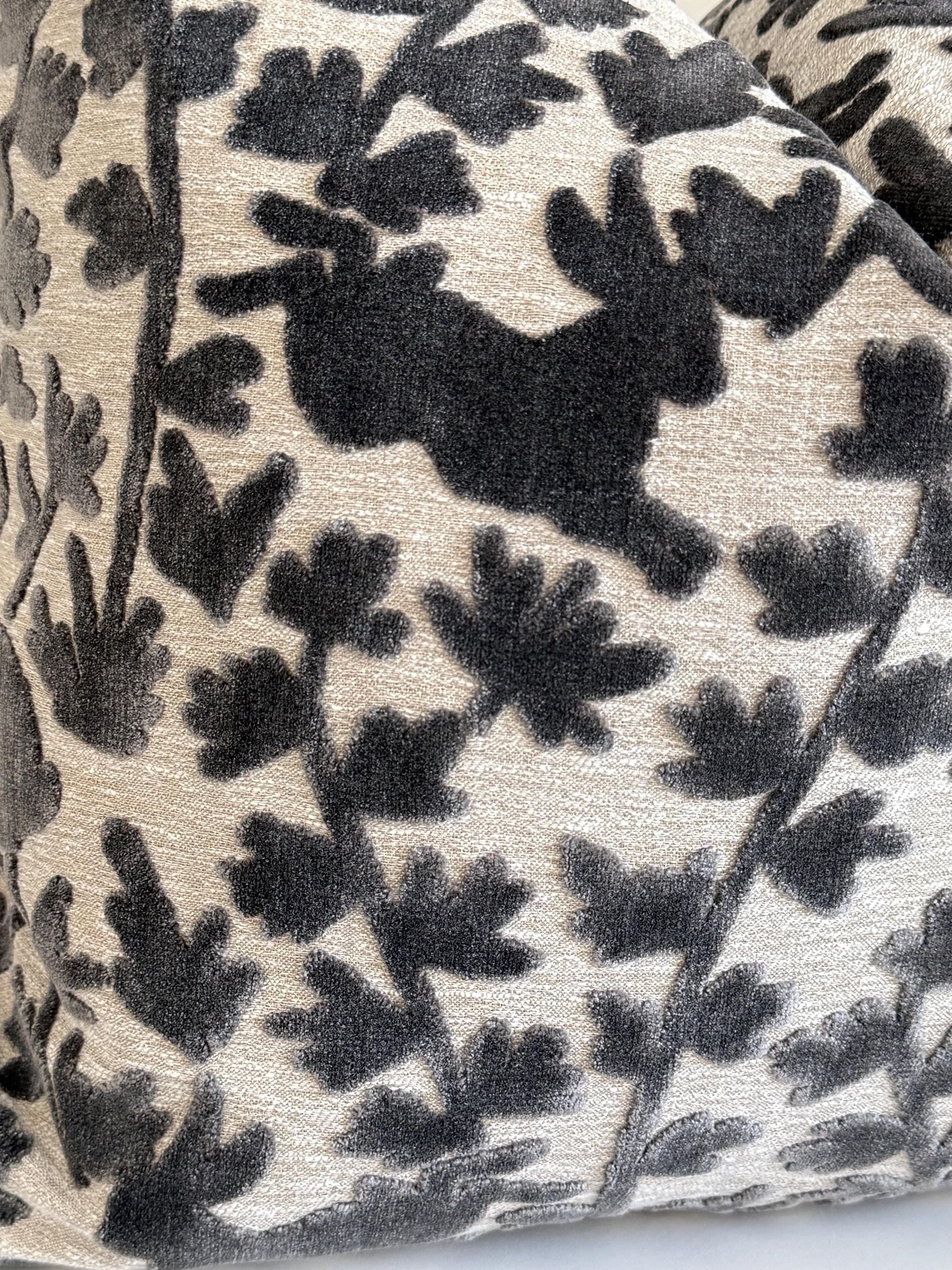 Velvet Bunny Botanical Pillow Cover, Stone Grey Raised Design Cushion