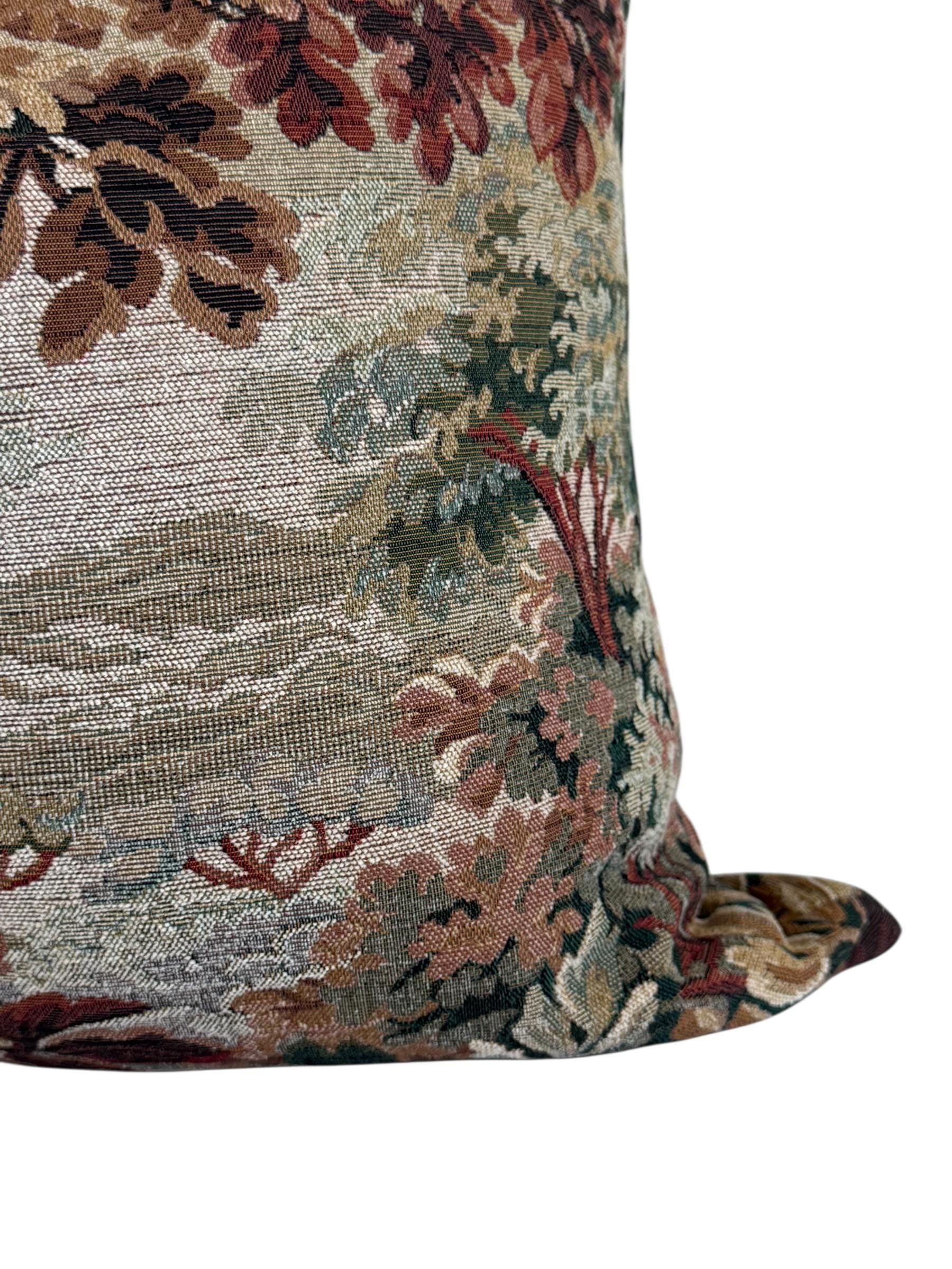 Vintage Landscape Tapestry Pillow Cover, European Floral Scenic Cushion, Handmade USA