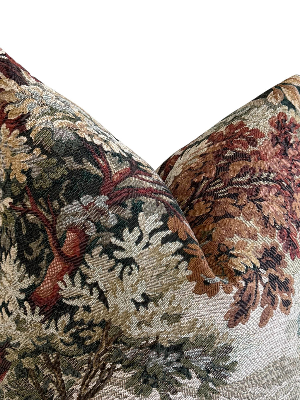 Vintage Landscape Tapestry Pillow Cover, European Floral Scenic Cushion, Handmade USA