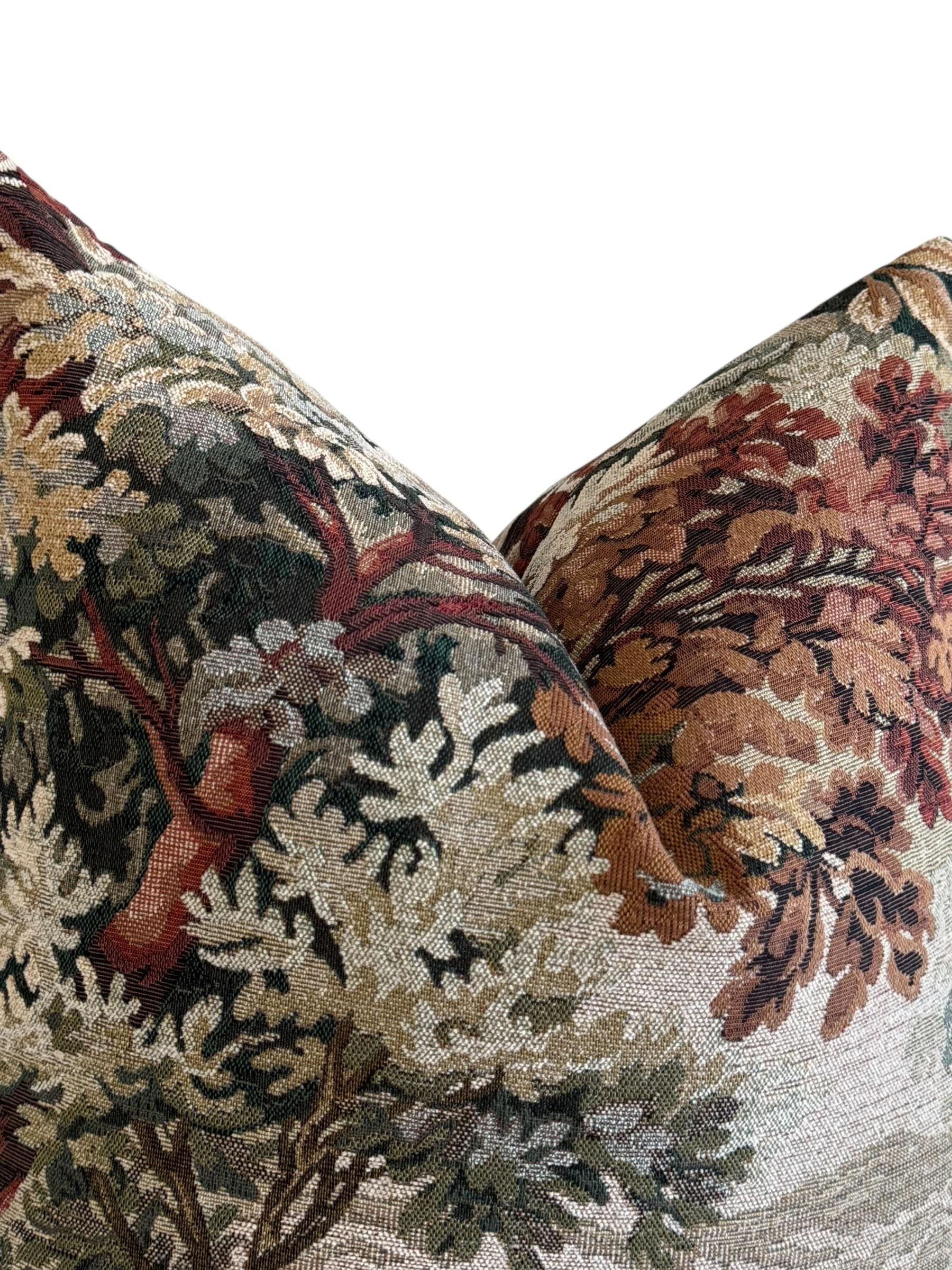Vintage Landscape Tapestry Pillow Cover, European Floral Scenic Cushion, Handmade USA