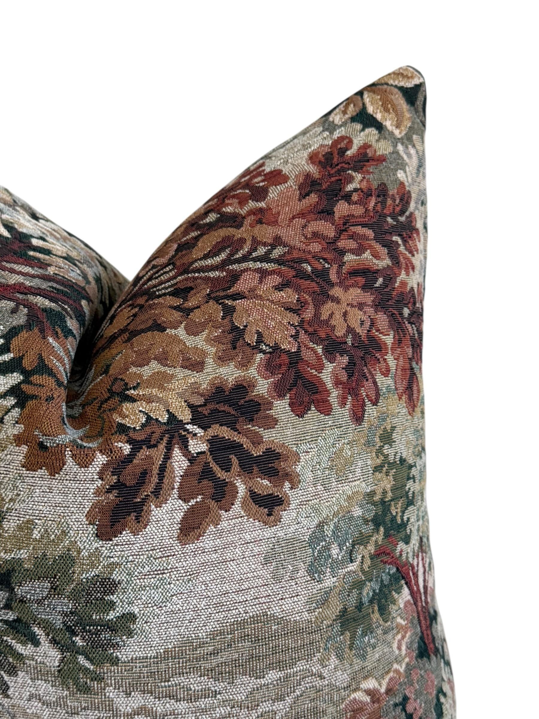 Vintage Landscape Tapestry Pillow Cover, European Floral Scenic Cushion, Handmade USA