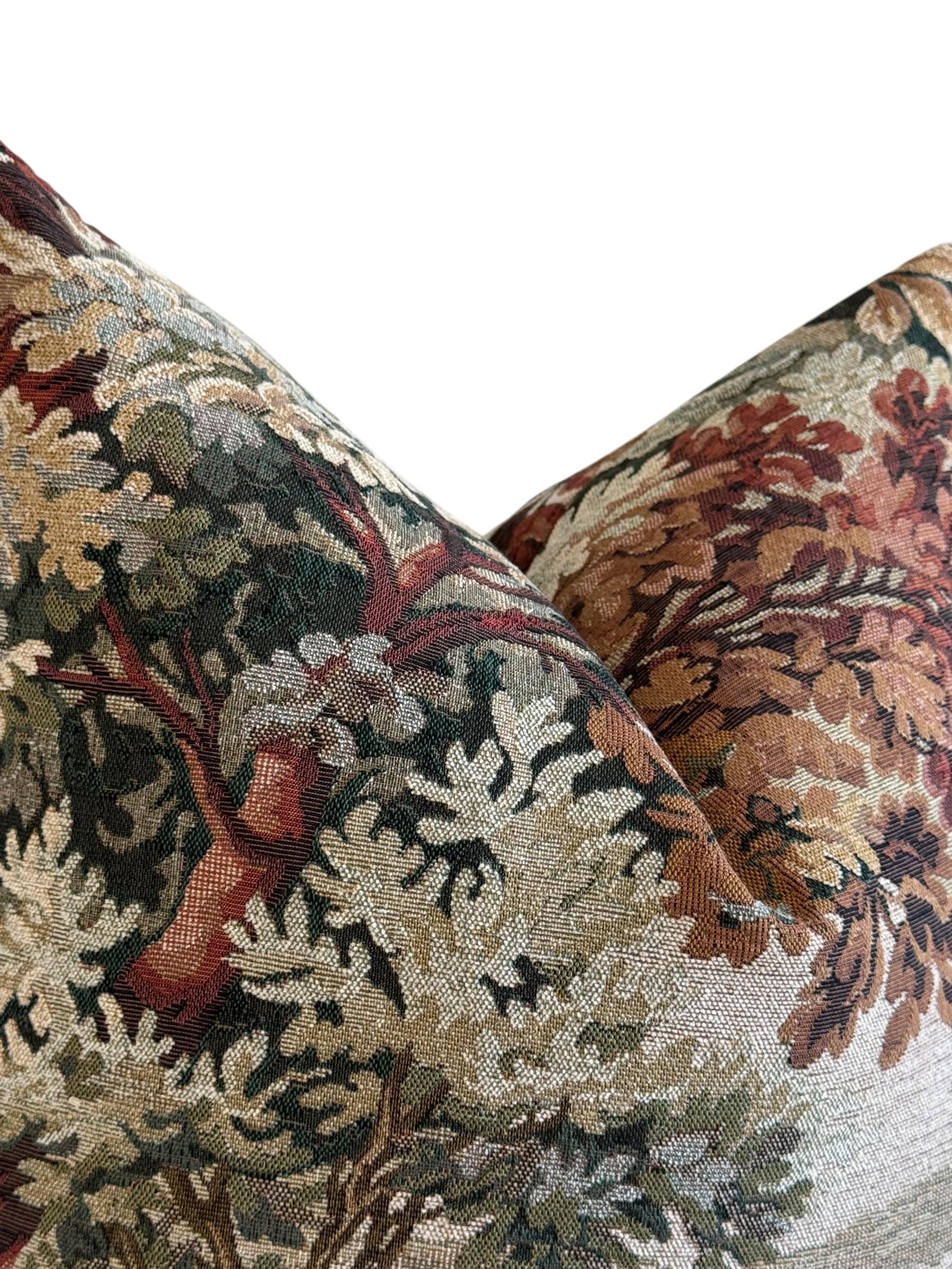 Vintage Landscape Tapestry Pillow Cover, European Floral Scenic Cushion, Handmade USA