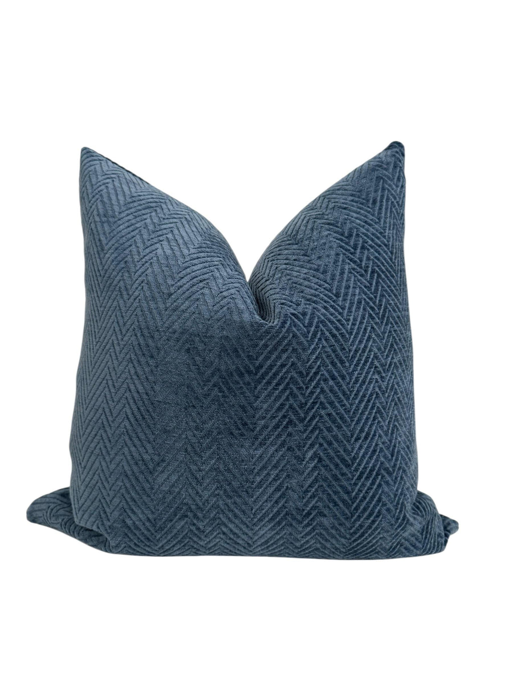 Slate Blue Herringbone Velvet Pillow Cover, Textured Modern Accent Cushion
