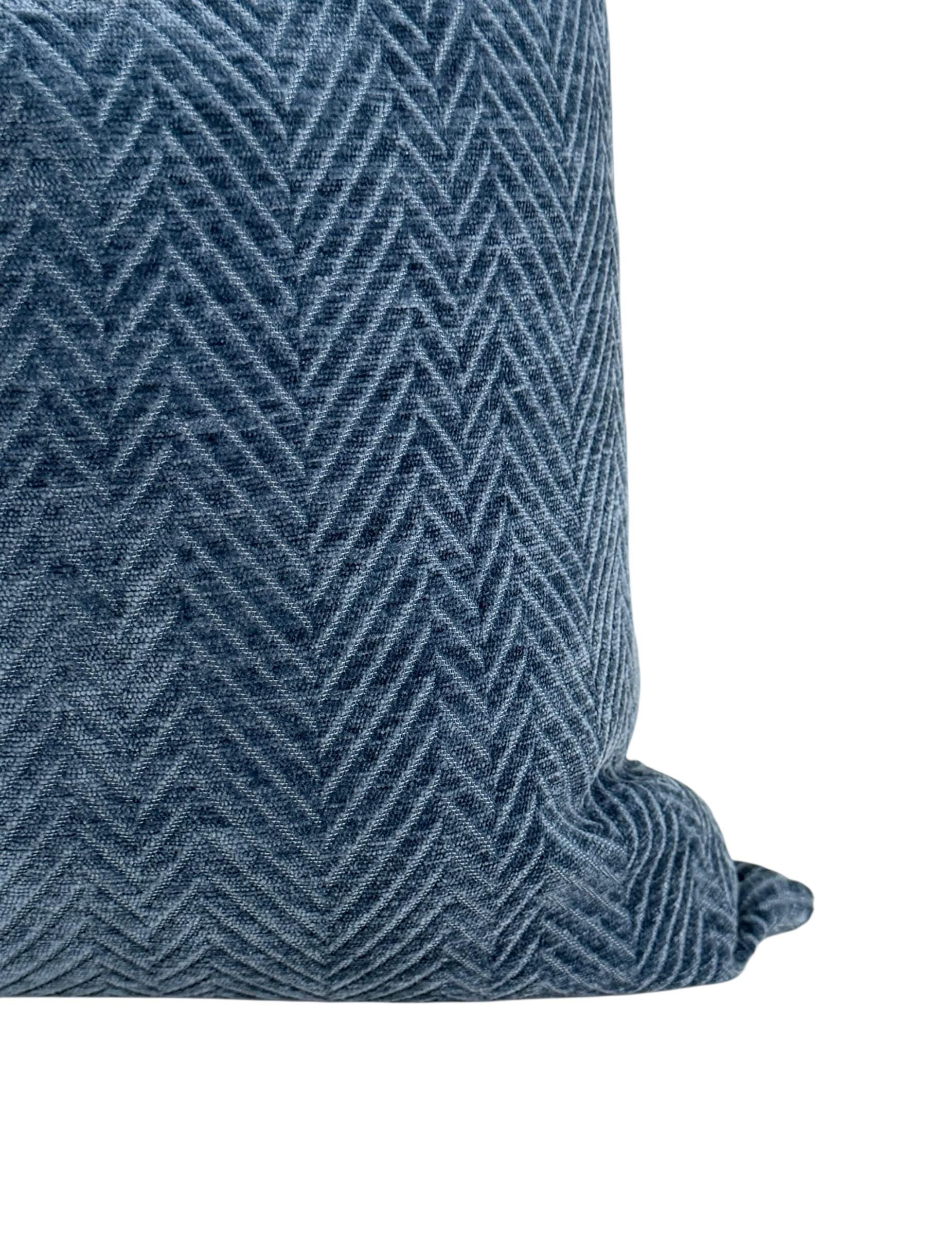 Slate Blue Herringbone Velvet Pillow Cover, Textured Modern Accent Cushion