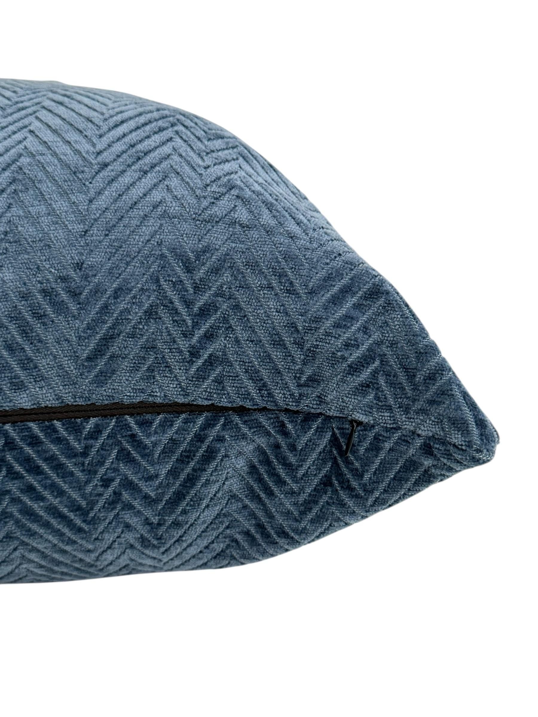 Slate Blue Herringbone Velvet Pillow Cover, Textured Modern Accent Cushion