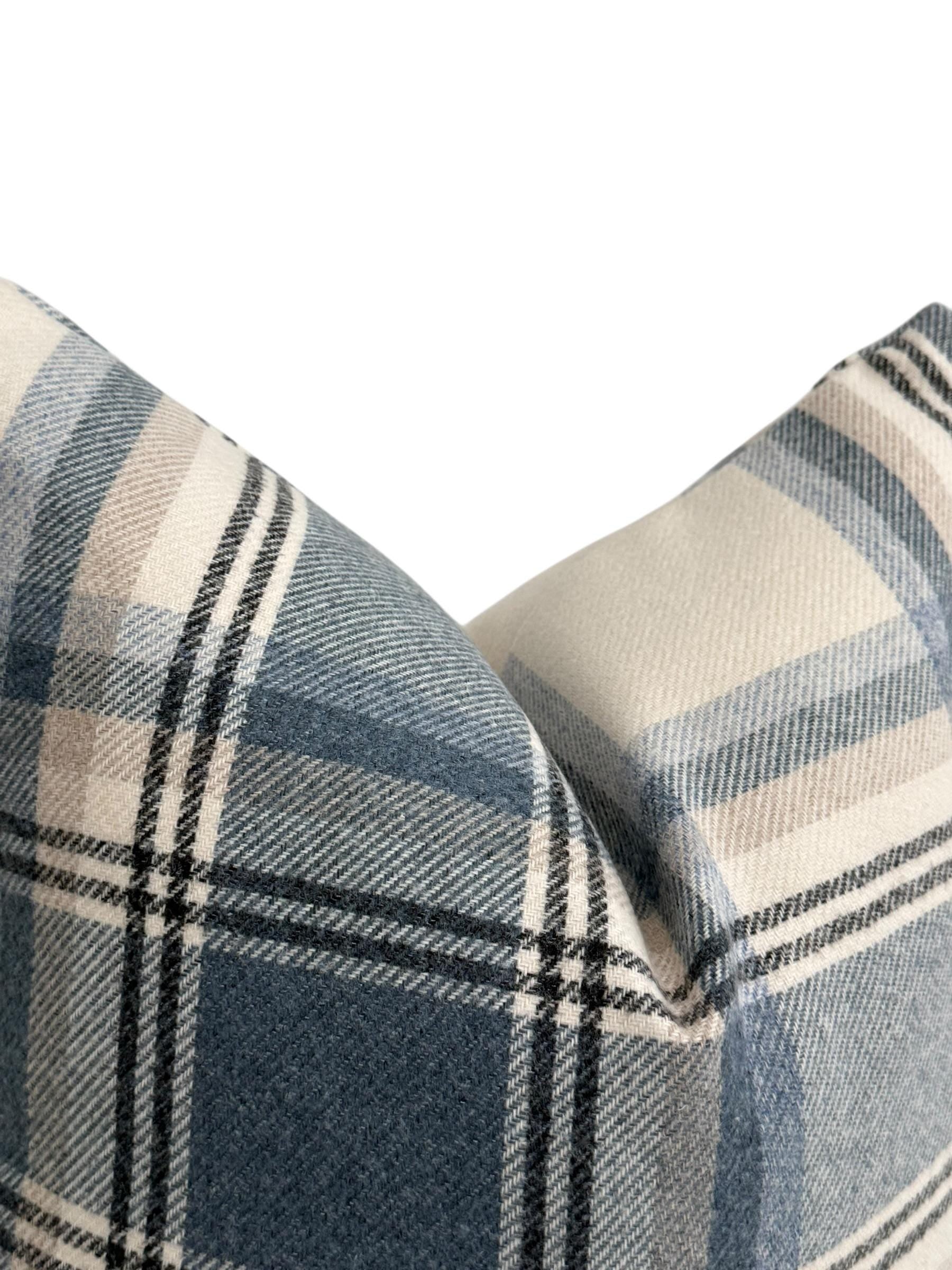 Blue Beige Plaid Pillow Cover, Neutral Check Farmhouse Cushion, Sofa Accent Pillow
