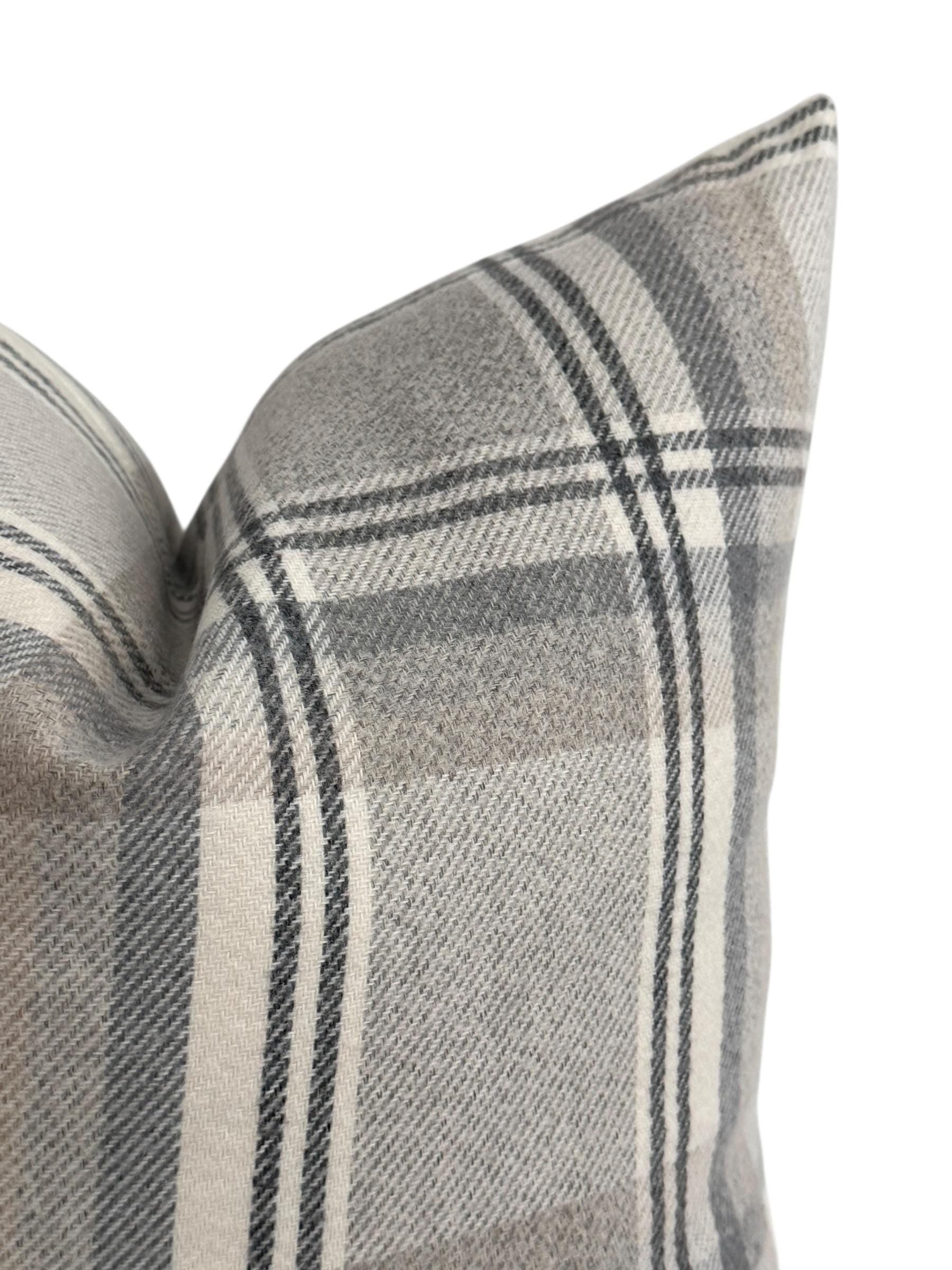 Neutral Plaid Pillow Cover, Gray Beige Farmhouse Cushion, Modern Rustic Decor