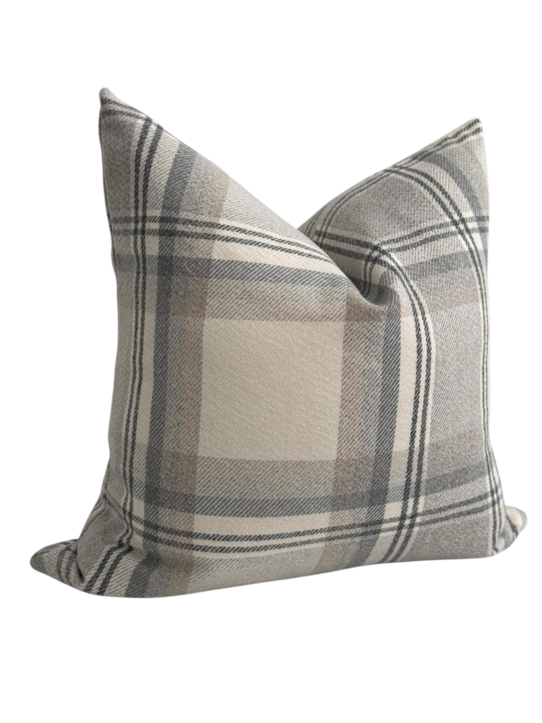Neutral Plaid Pillow Cover, Gray Beige Farmhouse Cushion, Modern Rustic Decor