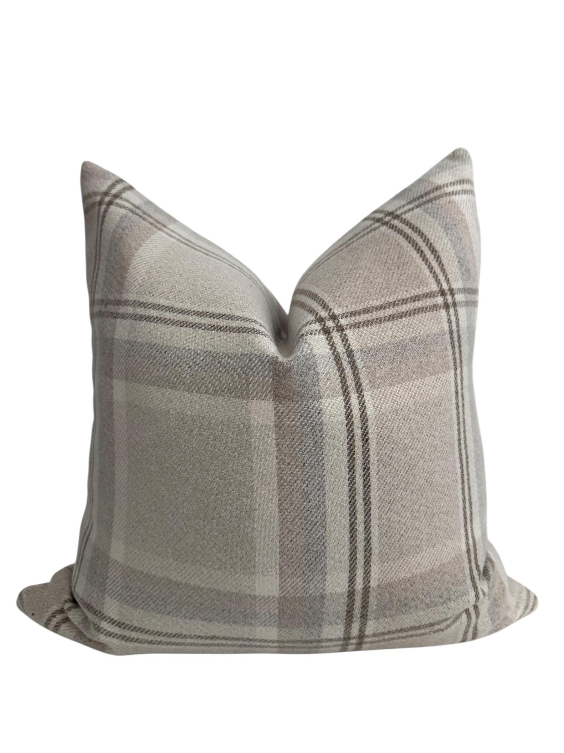 Taupe Plaid Pillow Cover, Neutral Throw Cushion, Farmhouse Modern Rustic Decor, Handmade USA
