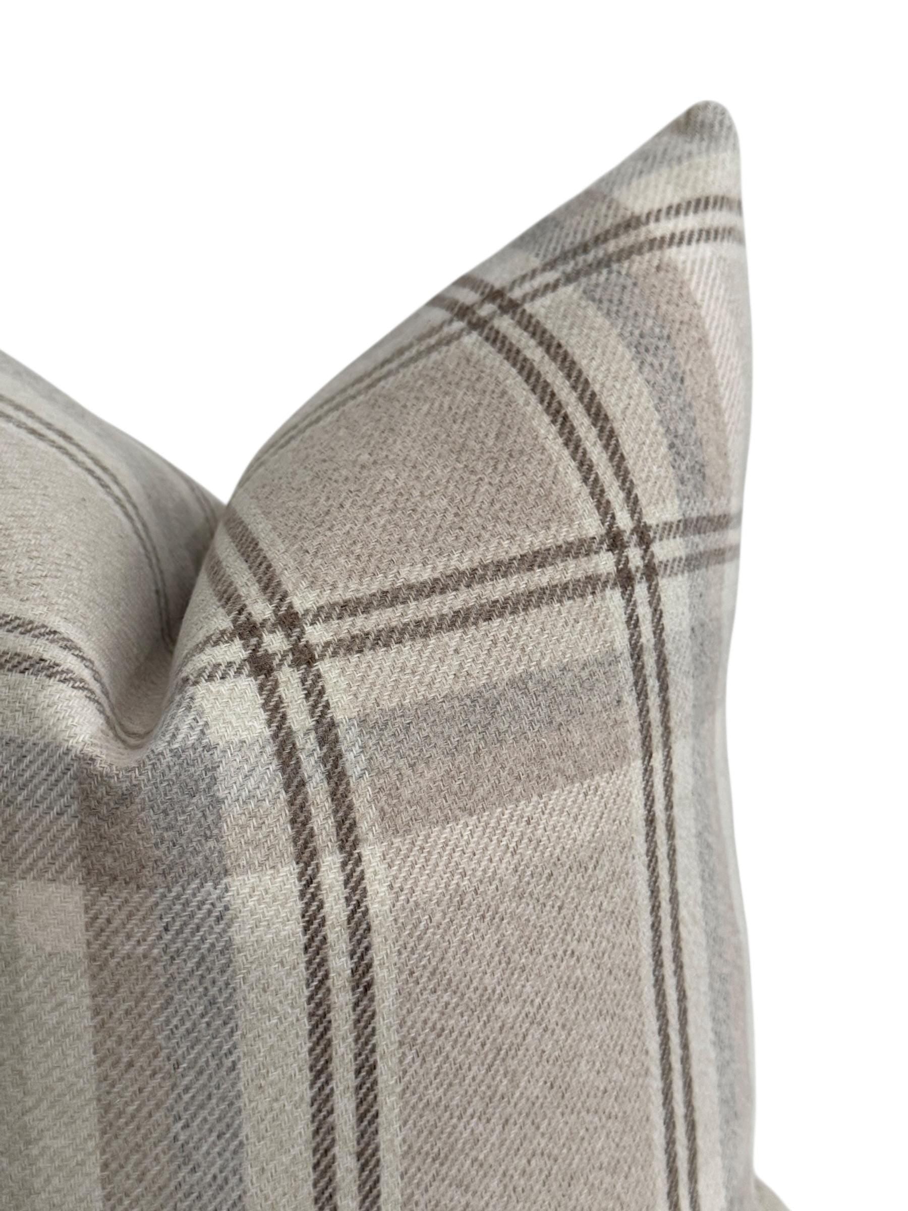 Taupe Plaid Pillow Cover, Neutral Throw Cushion, Farmhouse Modern Rustic Decor, Handmade USA