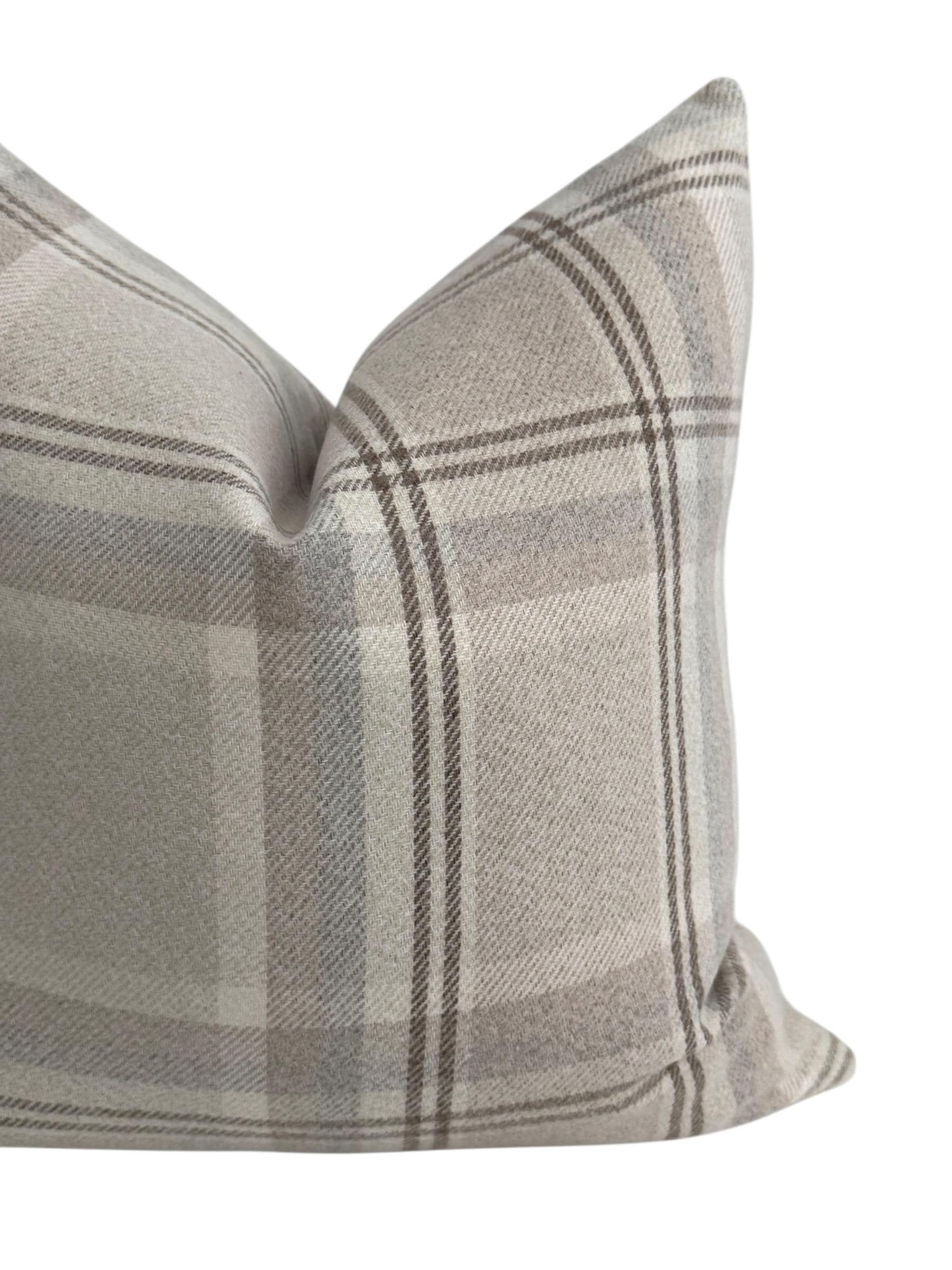 Taupe Plaid Pillow Cover, Neutral Throw Cushion, Farmhouse Modern Rustic Decor, Handmade USA