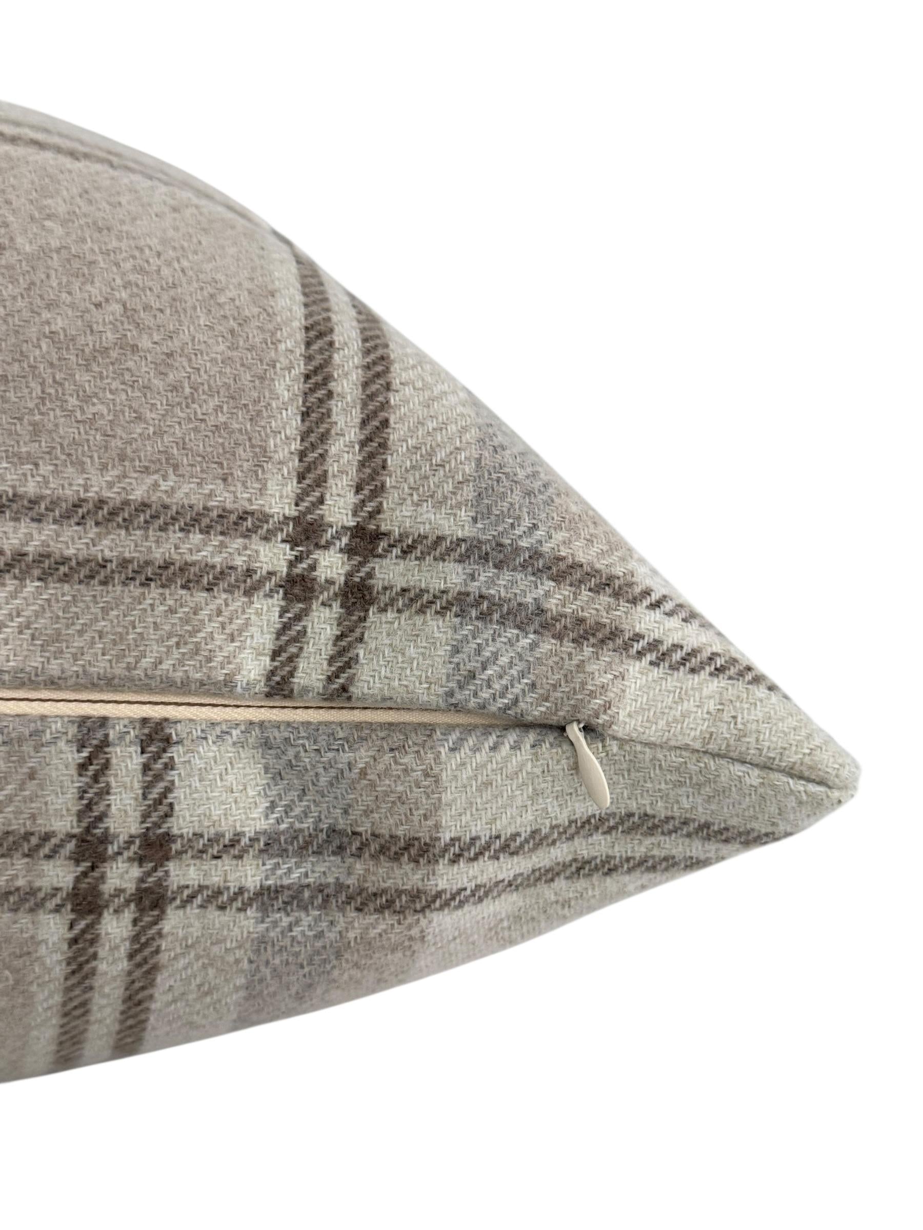 Taupe Plaid Pillow Cover, Neutral Throw Cushion, Farmhouse Modern Rustic Decor, Handmade USA