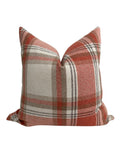 Rust Plaid Pillow Cover, Farmhouse Throw Cushion, Beige Check Autumn Decor