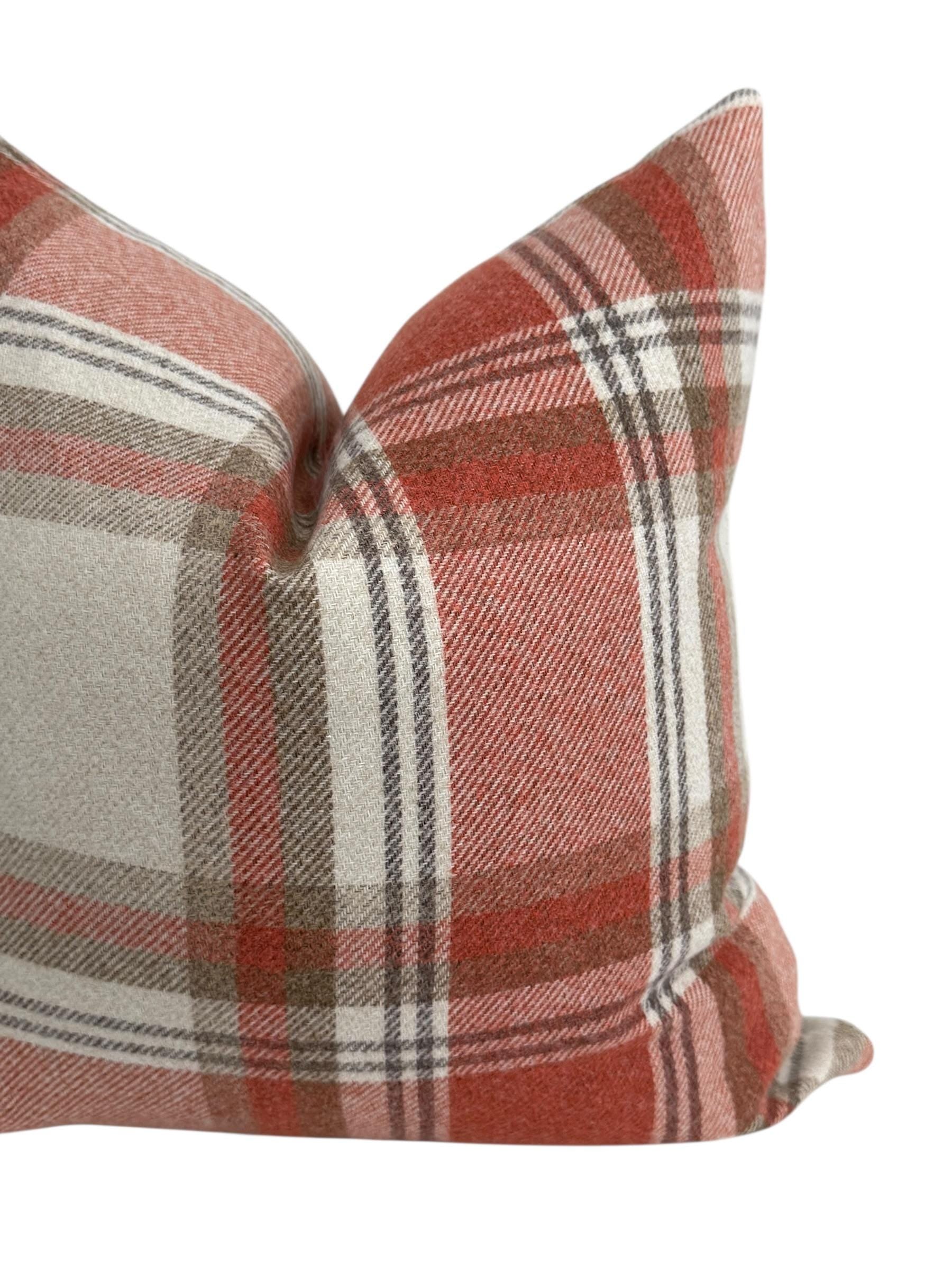 Rust Plaid Pillow Cover, Farmhouse Throw Cushion, Beige Check Autumn Decor