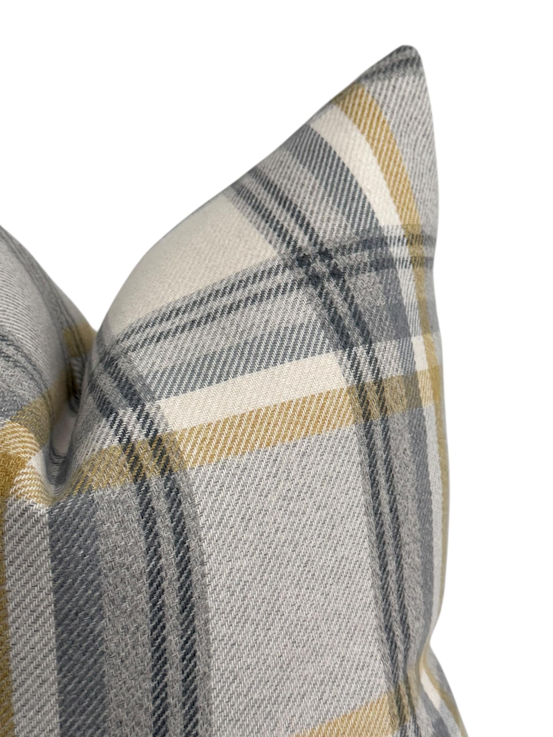 Gray Mustard Plaid Pillow Cover, Farmhouse Accent Cushion, Modern Rustic Decor