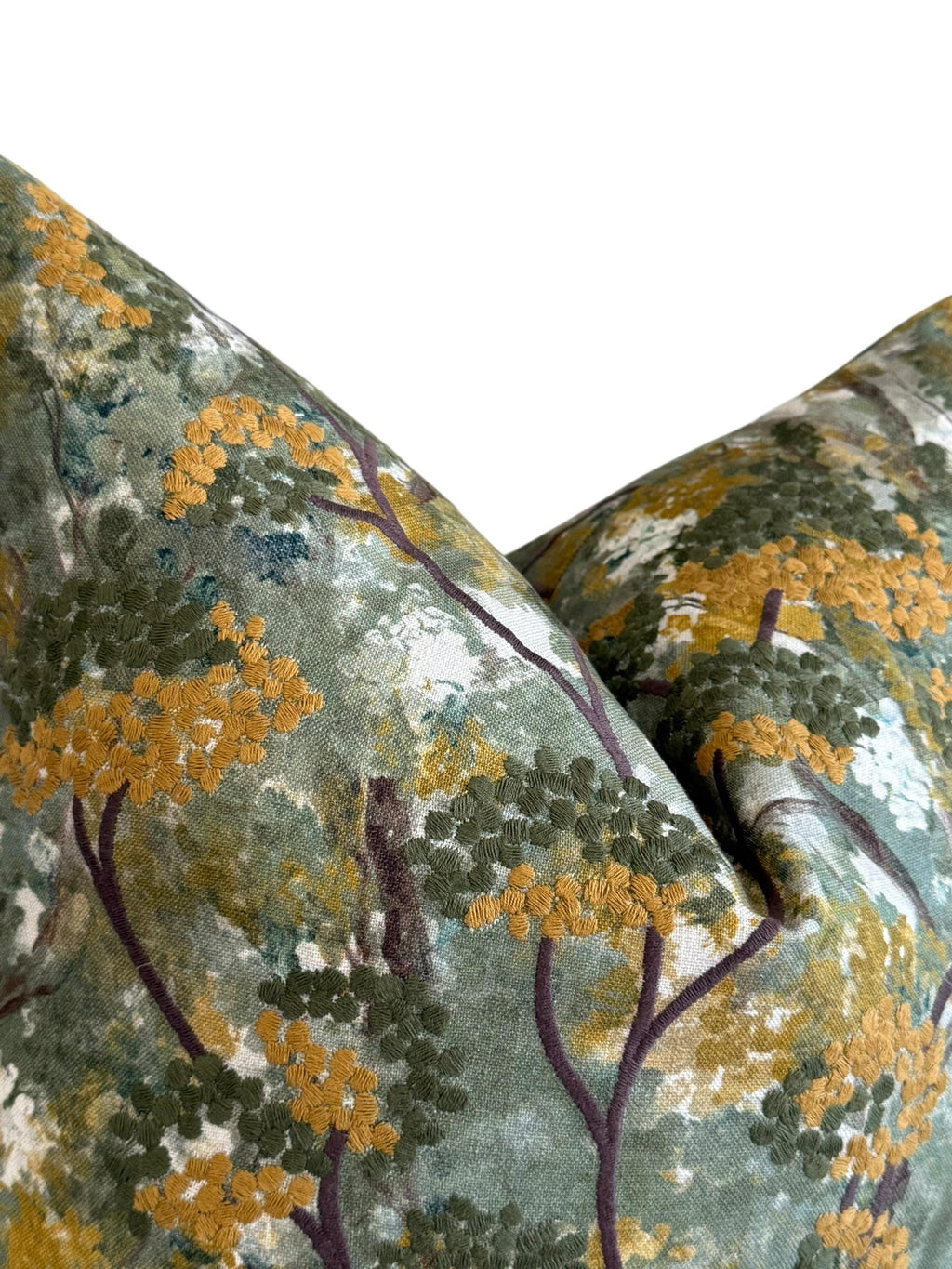Embroidered Botanical Pillow Cover, Olive Mustard Floral Cushion, Handmade USA