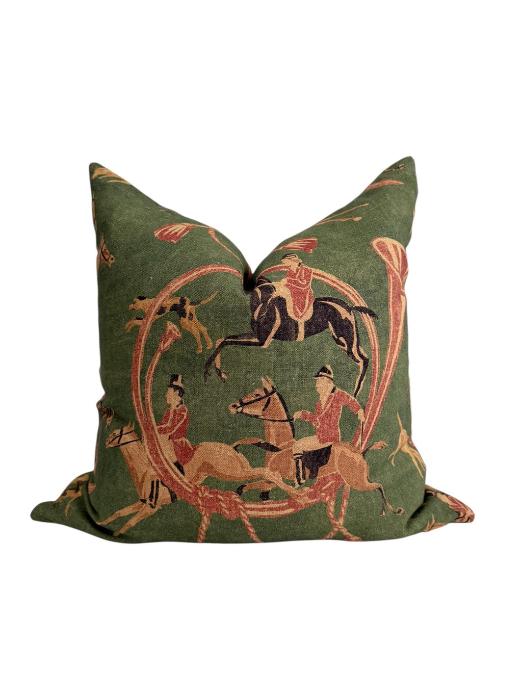 Equestrian Horse Rider Pillow Cover, Green Hunting Scene, English Country Decor