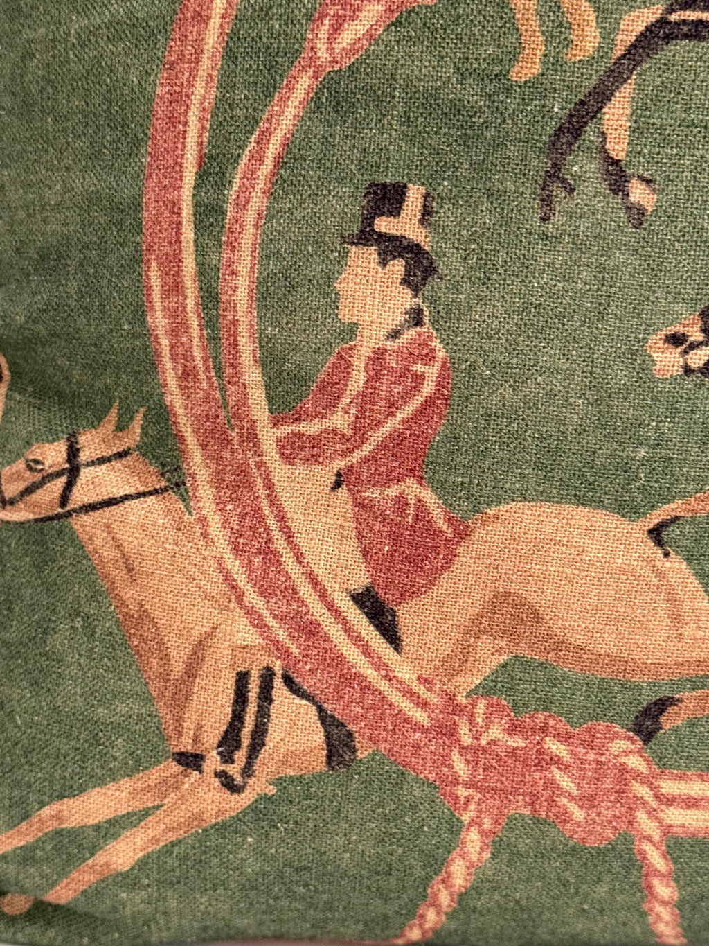 Equestrian Horse Rider Pillow Cover, Green Hunting Scene, English Country Decor
