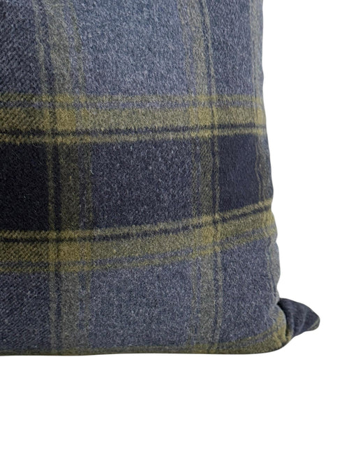 Beige Plaid Pillow Cover, Olive and Blue Check Cushion, Rustic Farmhouse Throw Pillow, Cozy Cabin Decor, Wool-Look Tartan Accent Pillow