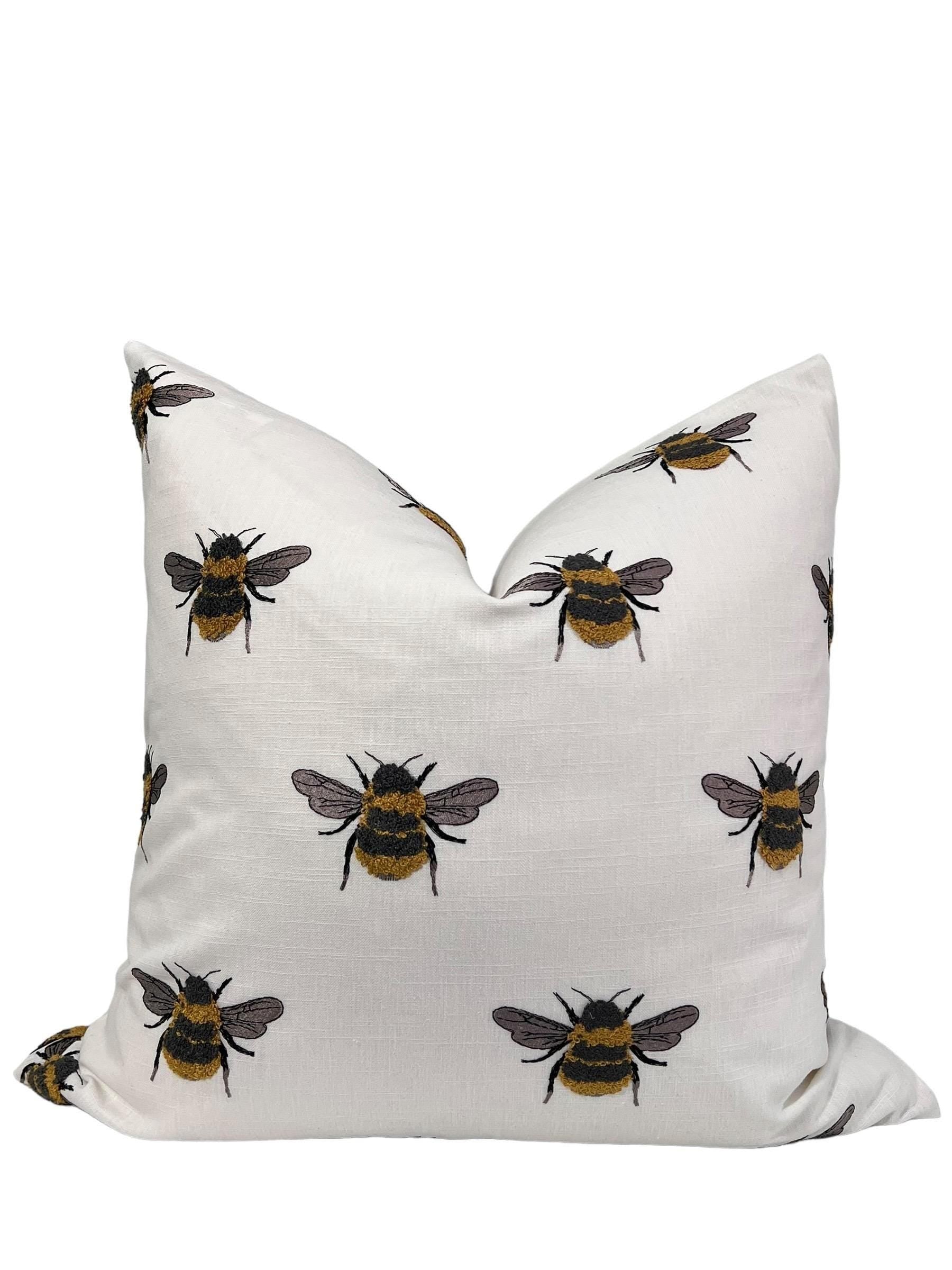 Bee Print and Mustard Plaid Pillow Set, Farmhouse Throw Pillows