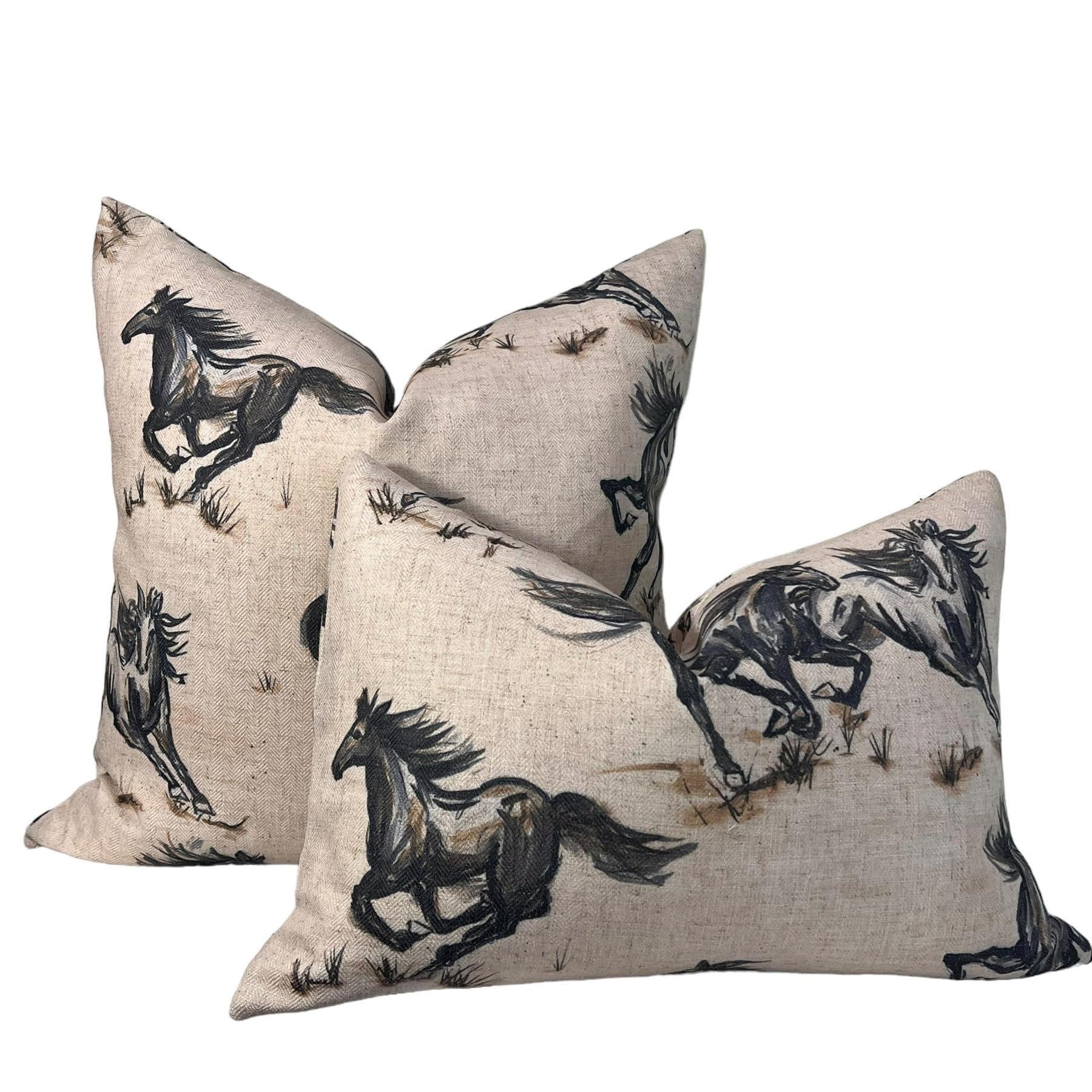 Wild Horse Linen Pillow Cover, Equestrian Farmhouse Decor